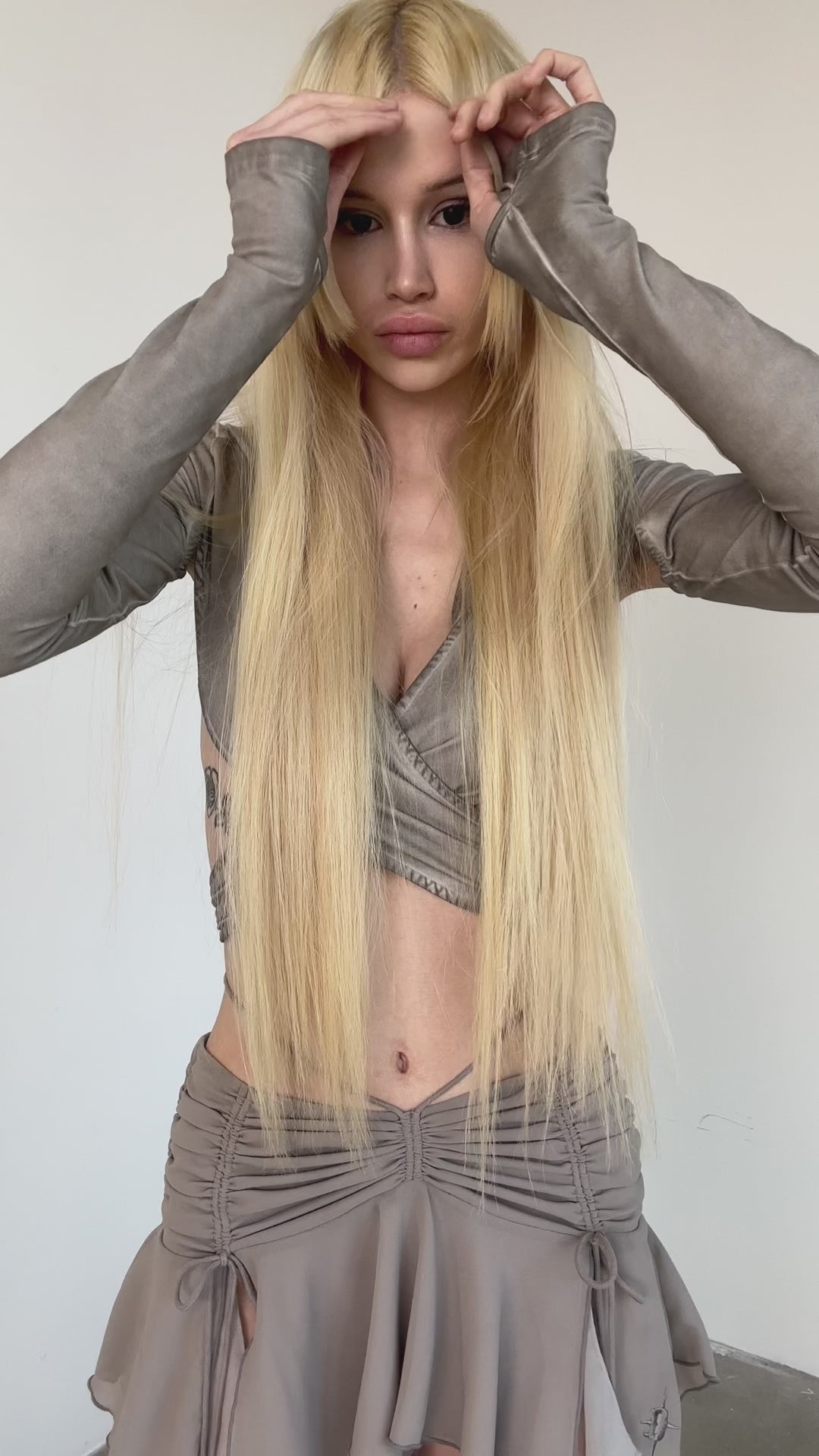 Darker Wavs Hooded Long Sleeve Smoked Wrap Around Top - Off Darker Wavs Hooded Long Sleeve Smoked Wrap Around Top - Off
