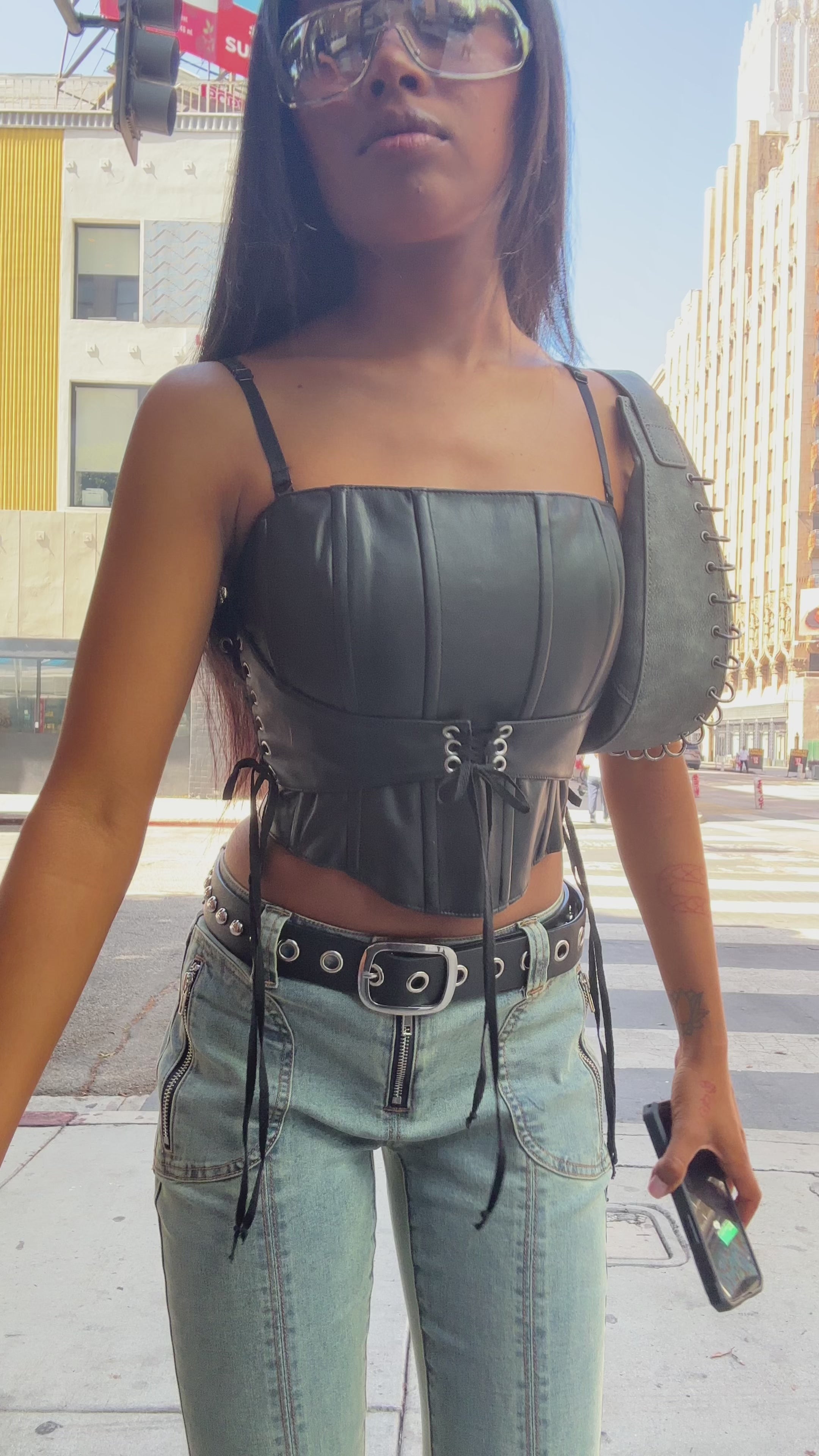 Generation Kiss Vegan Leather Lace-Up Underbust Corset Top - Black