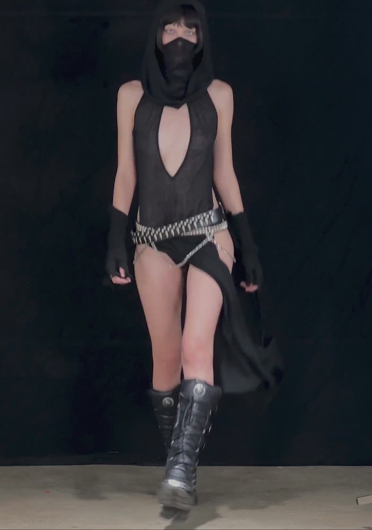 Tempo Hooded Maxi Keyhole Tank And Panty Set - Black