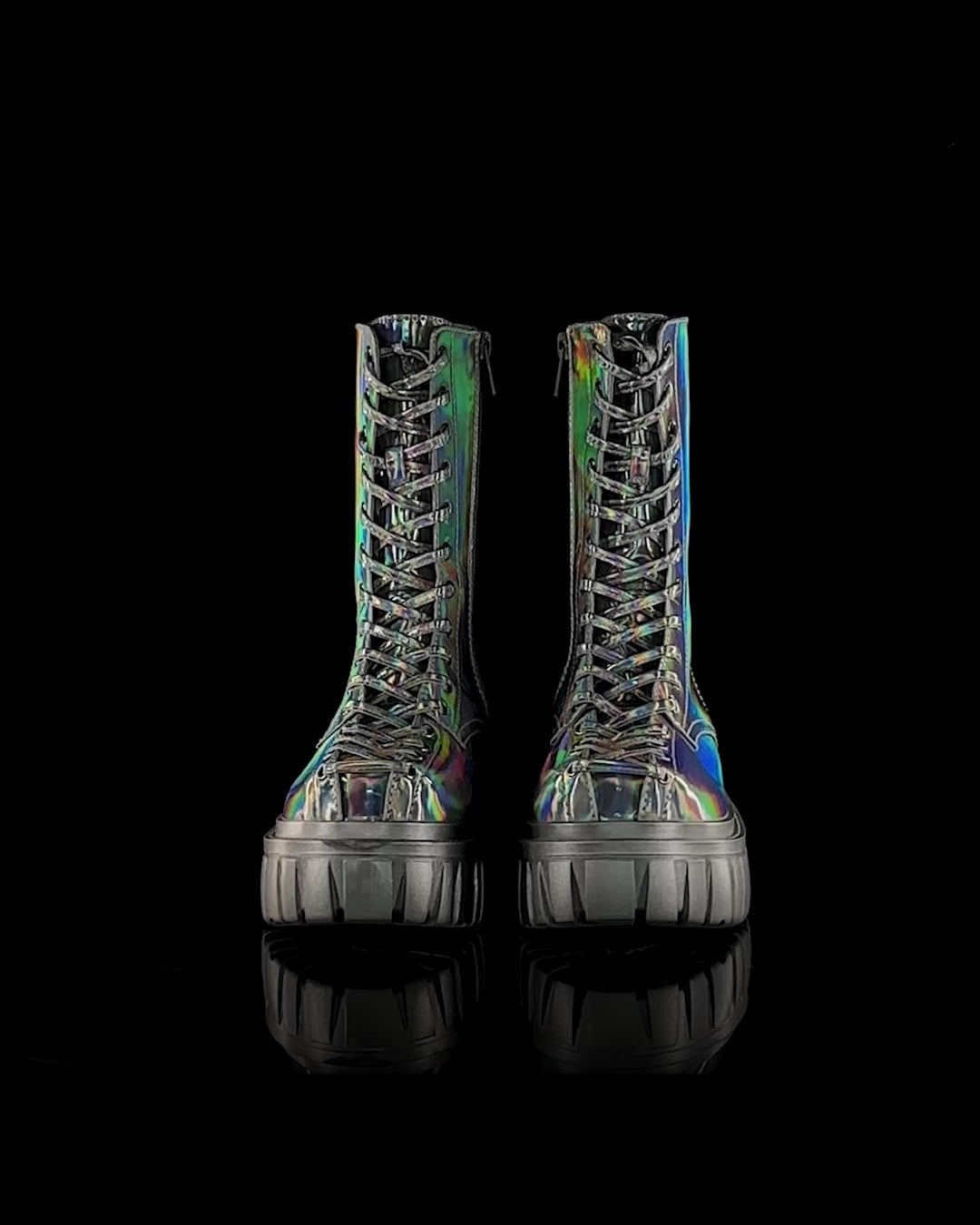 Celestial Candy Holographic Corset Boots - Silver