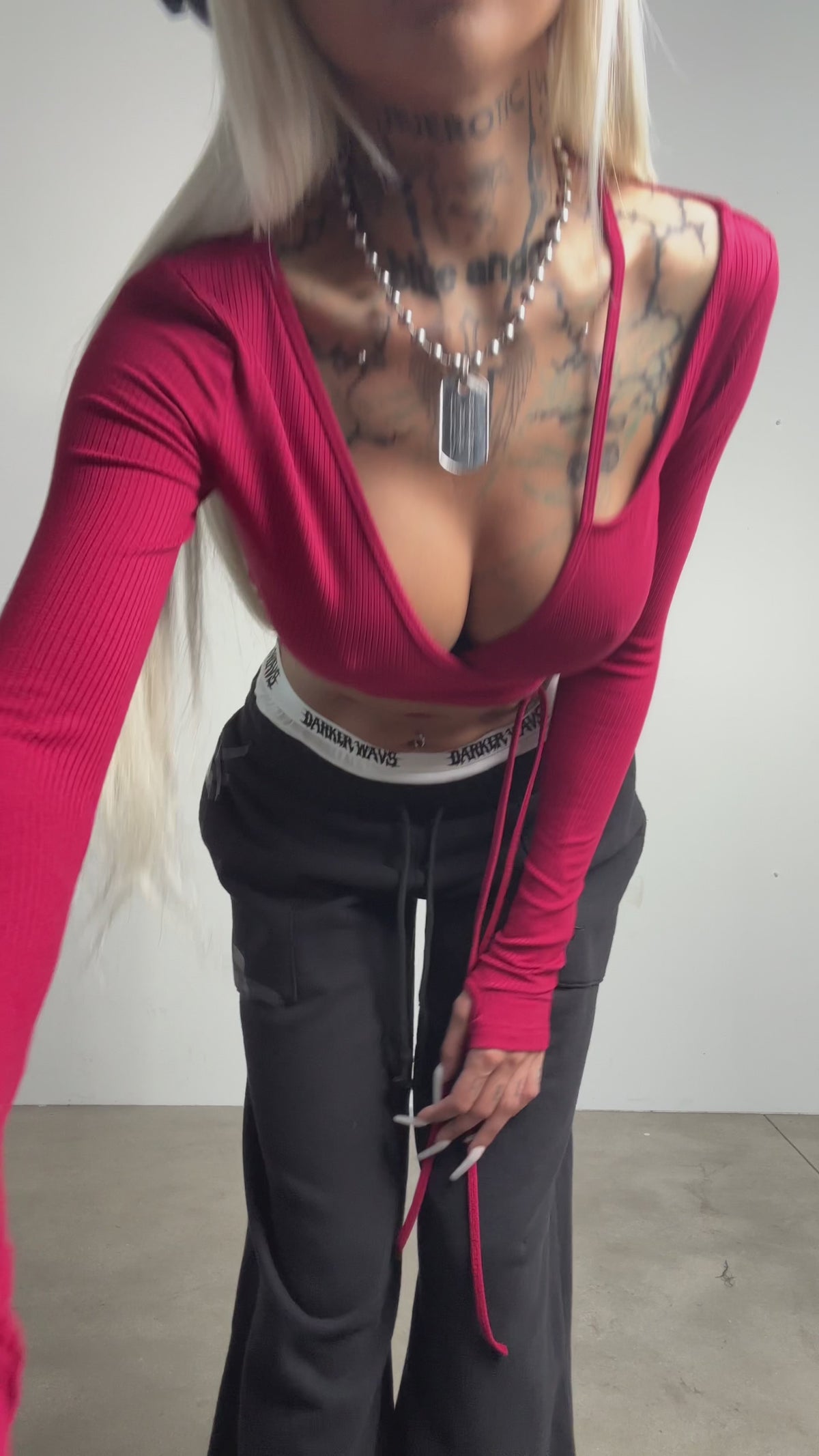Fader Ribbed Wrap Top - Red
