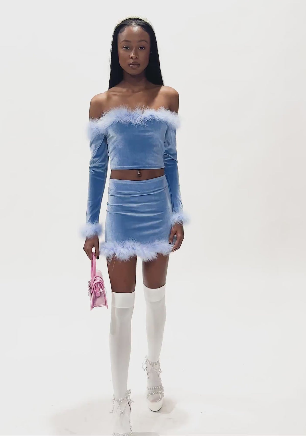 Filthy Femme Velvet Crop Top - Blue
