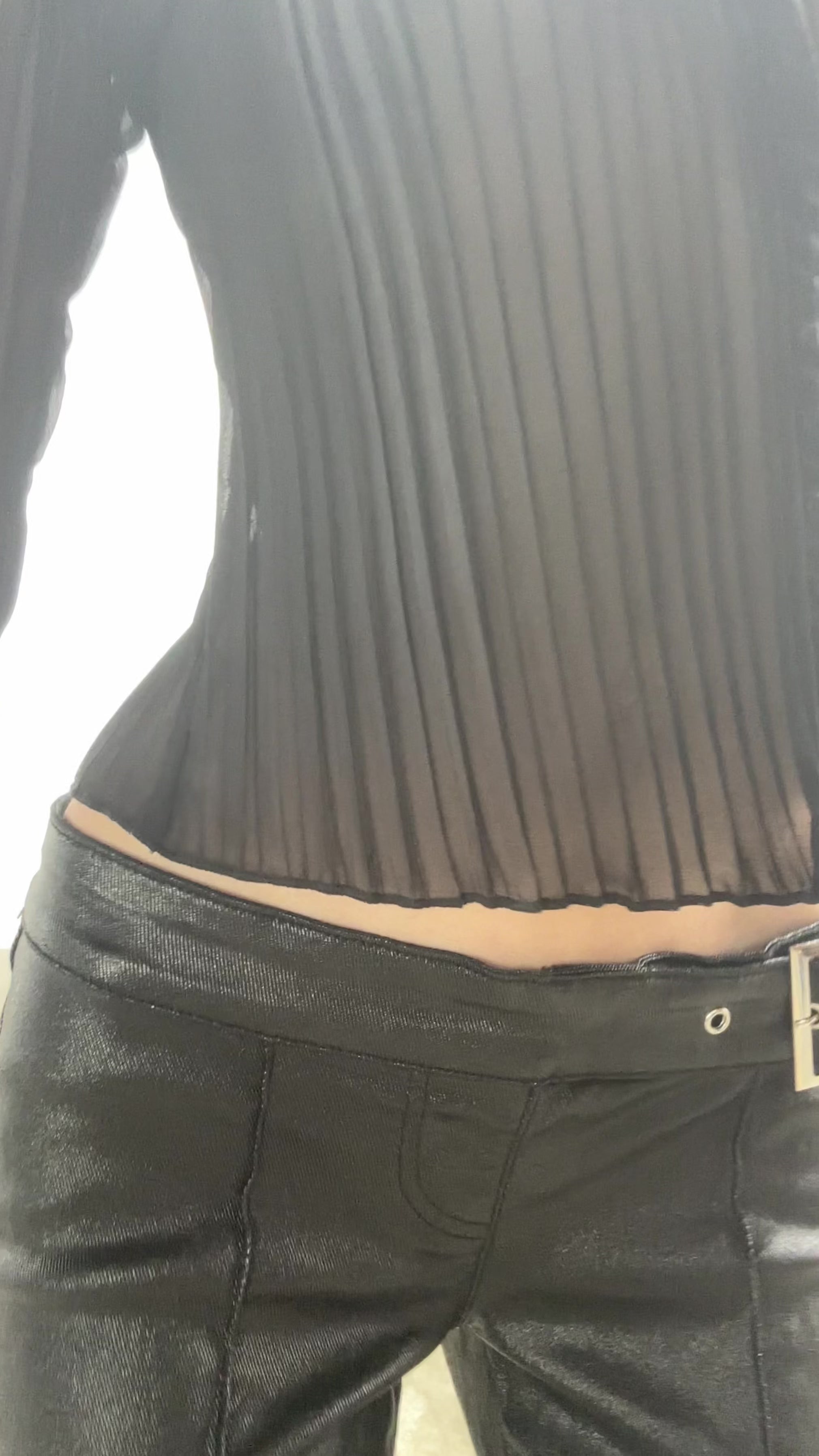 Coated Denim Low Rise Belted Flare Jeans Generation Kiss - Black