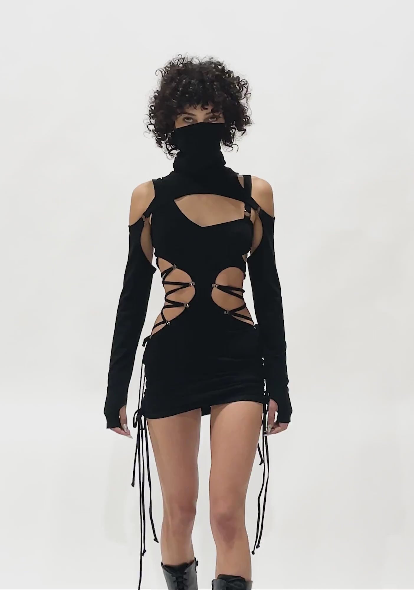 Darker Wavs Cut Out Lace Up Dress With Detachable Shrug