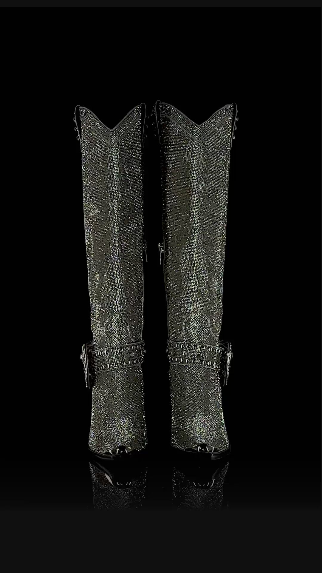 Sharp Sheriff Shine Knee High Boots - Silver