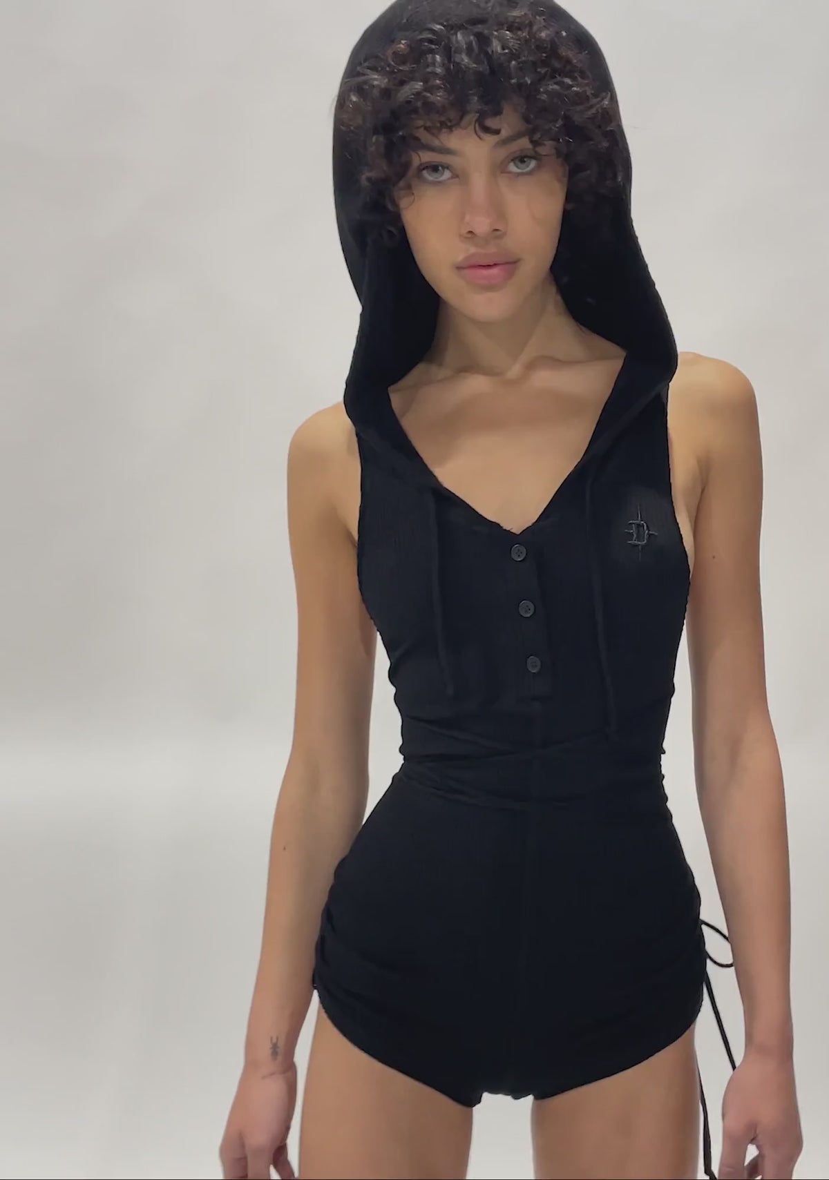 Replay Hooded Racerback Romper - Black