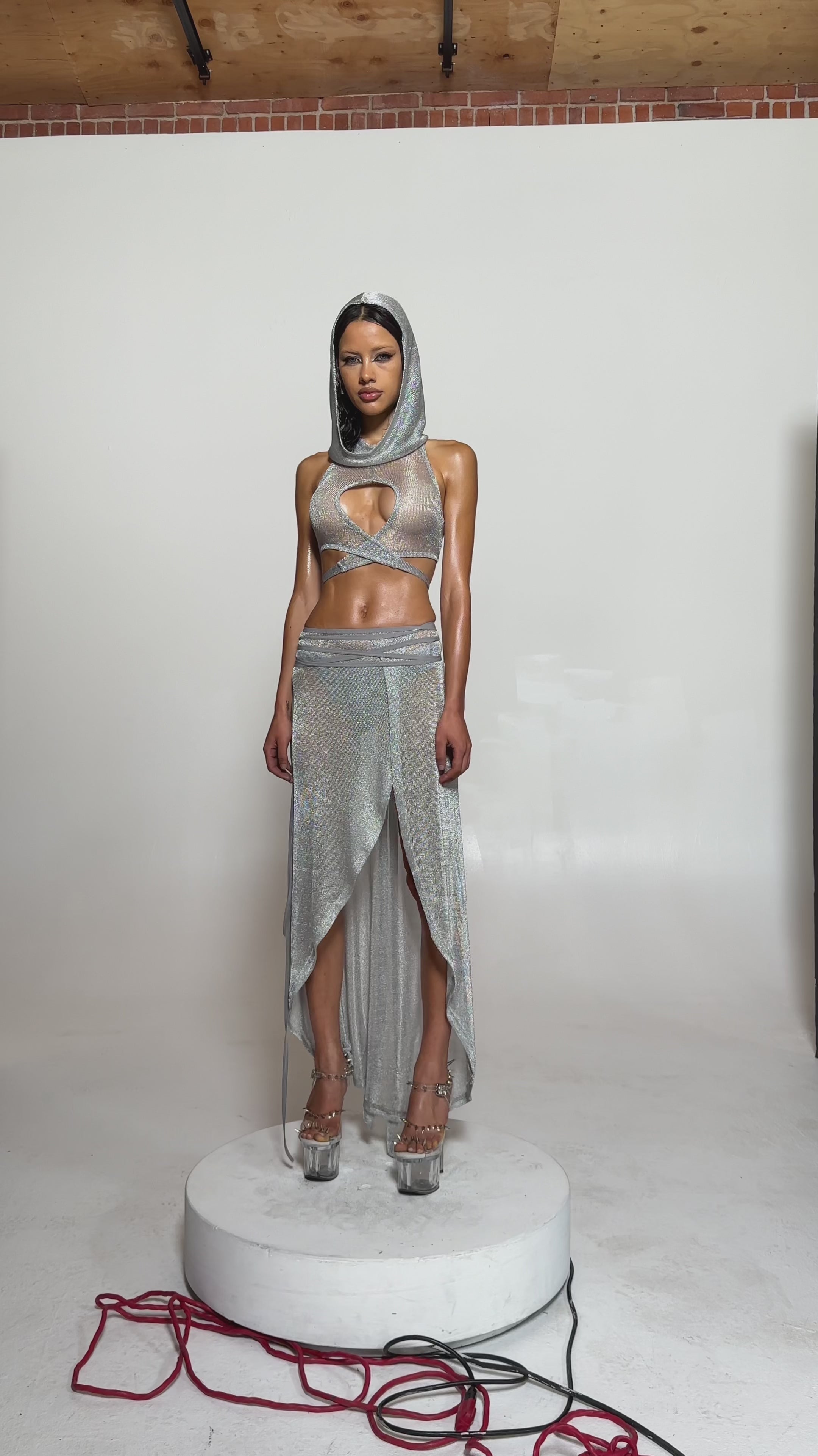 Darker Wavs Metallic Wrap Top With Hoodie Rave - Silver – Dolls Kill