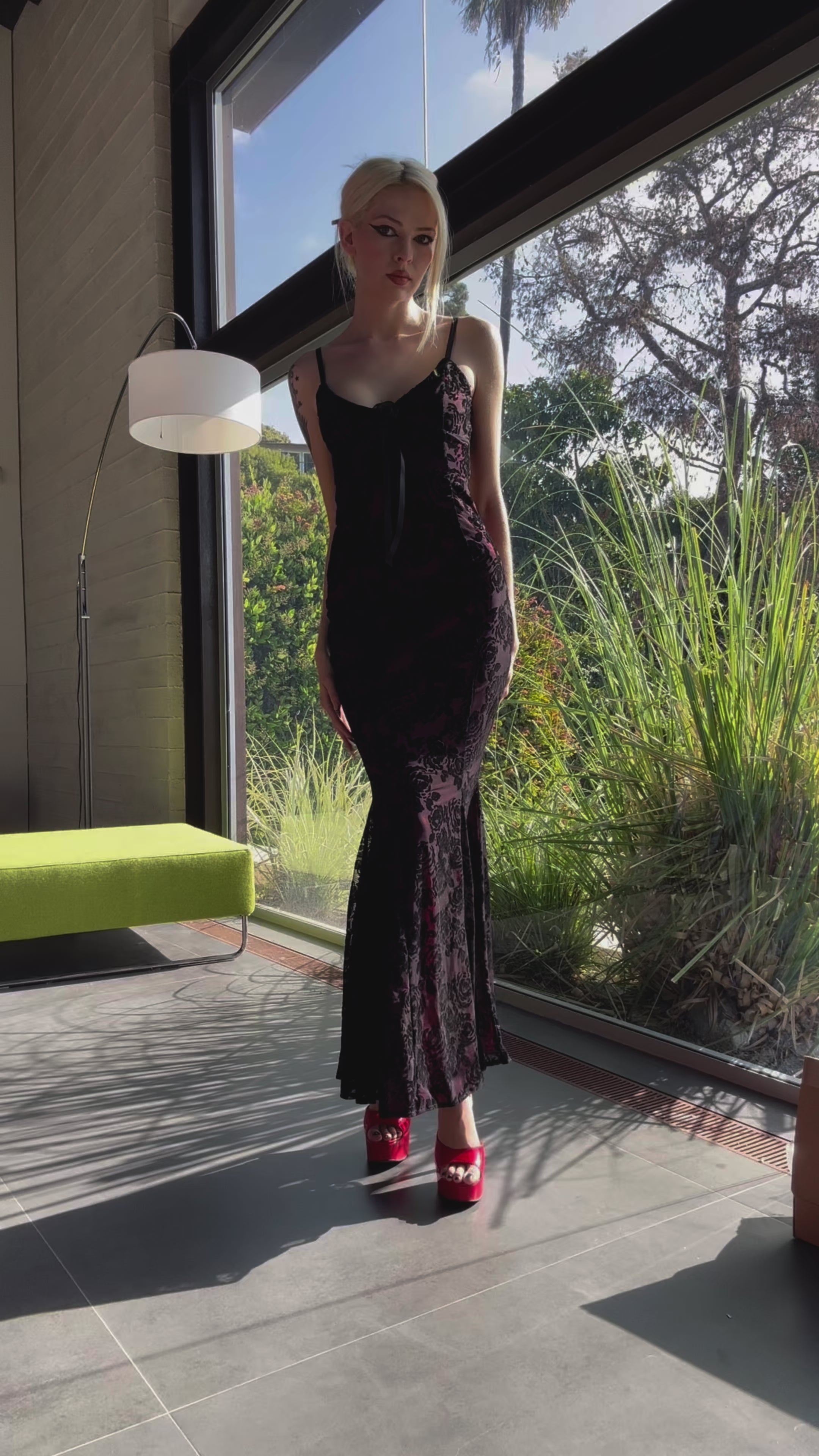 Womens Prom Special Occasion Velvet Rose Bodycon Maxi Dress Unholy