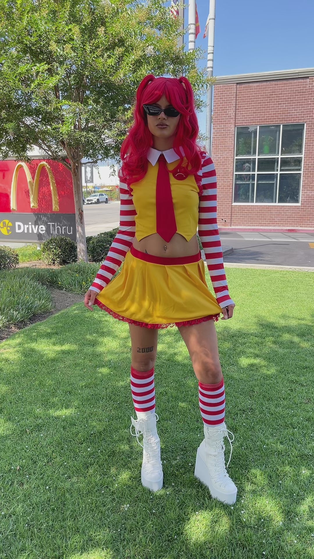 Fast Food Clown Costume and Wig Set