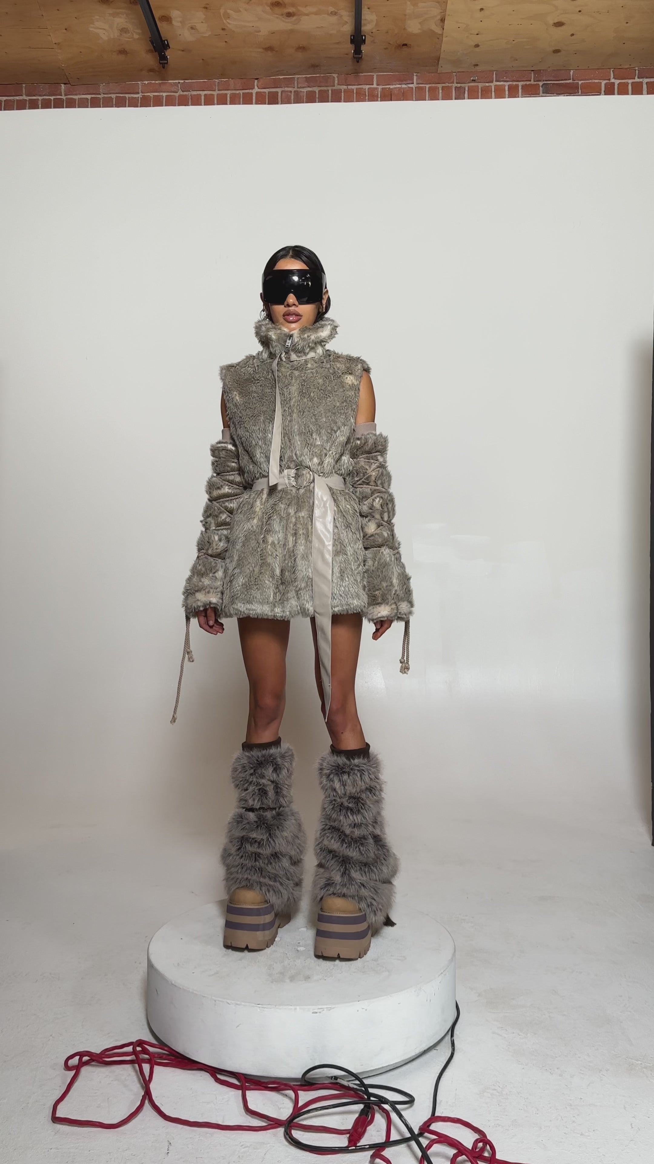 Darker Wavs Faux Fur Belt Loop High Collar Jacket With Removable