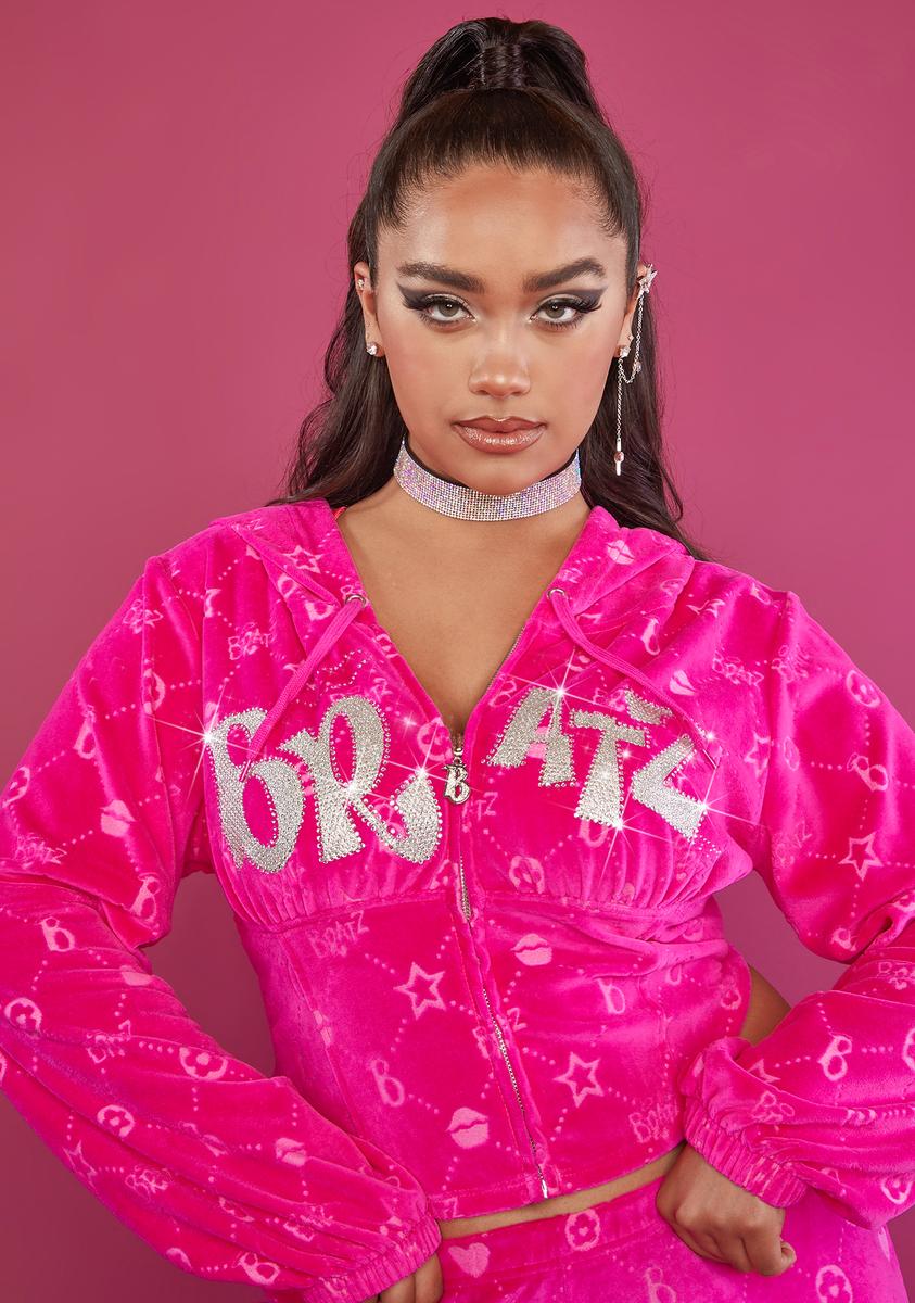 Dolls Kill X Bratz Velour Repeat Logo Print Rhinestone Embellished