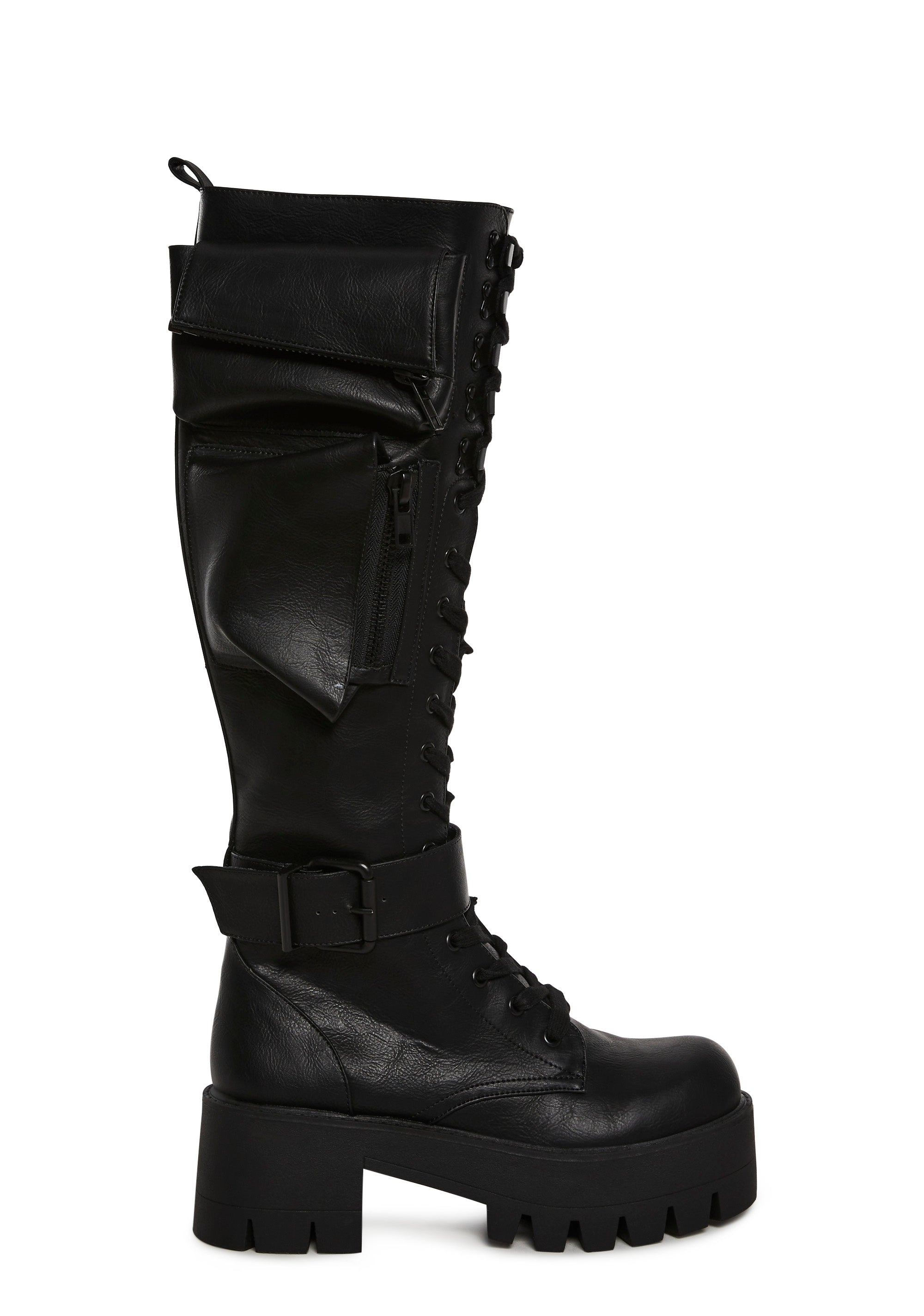 Current Mood Pocket Knee High Combat Boots - White – Dolls Kill