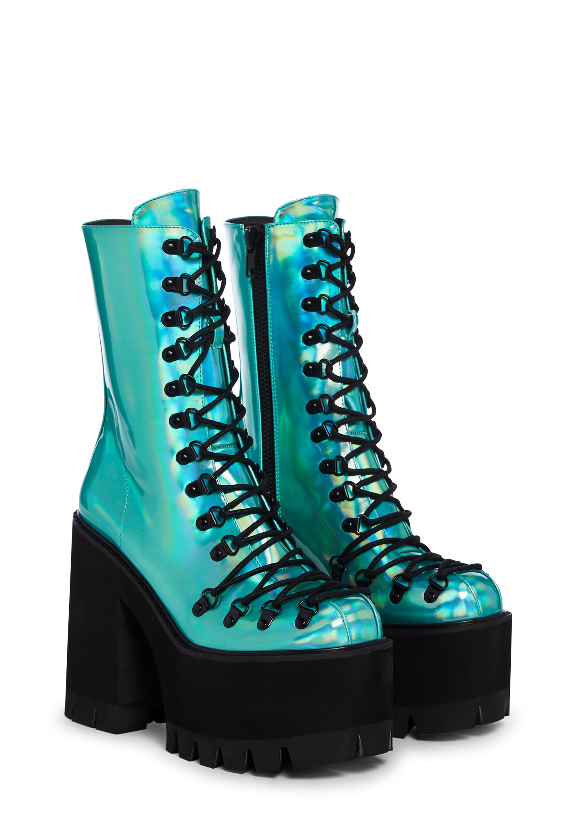 Blue Metallic Platform Mermaid Rave Boots Dolls Kill