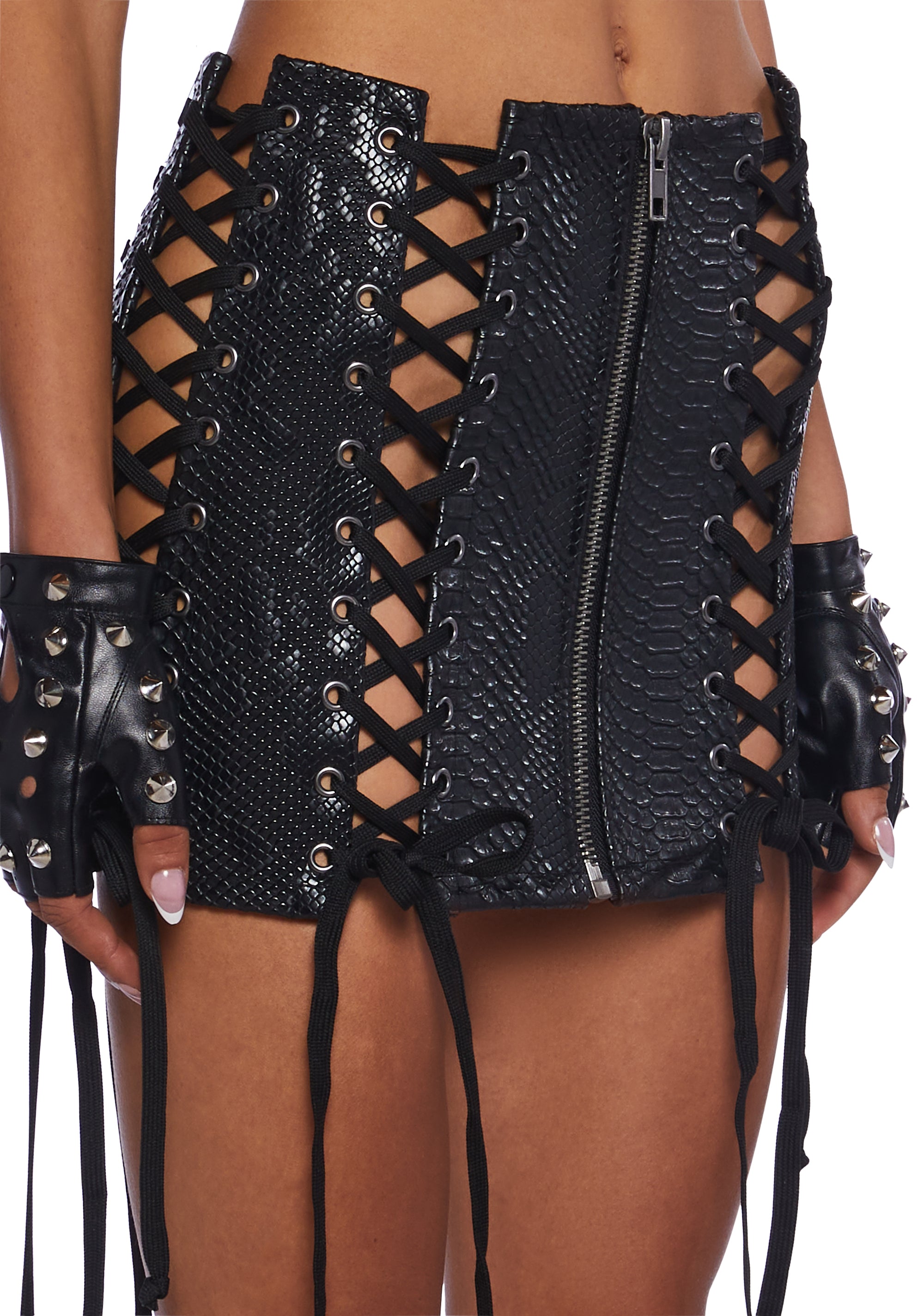 Snakeskin lace up skirt hot sale