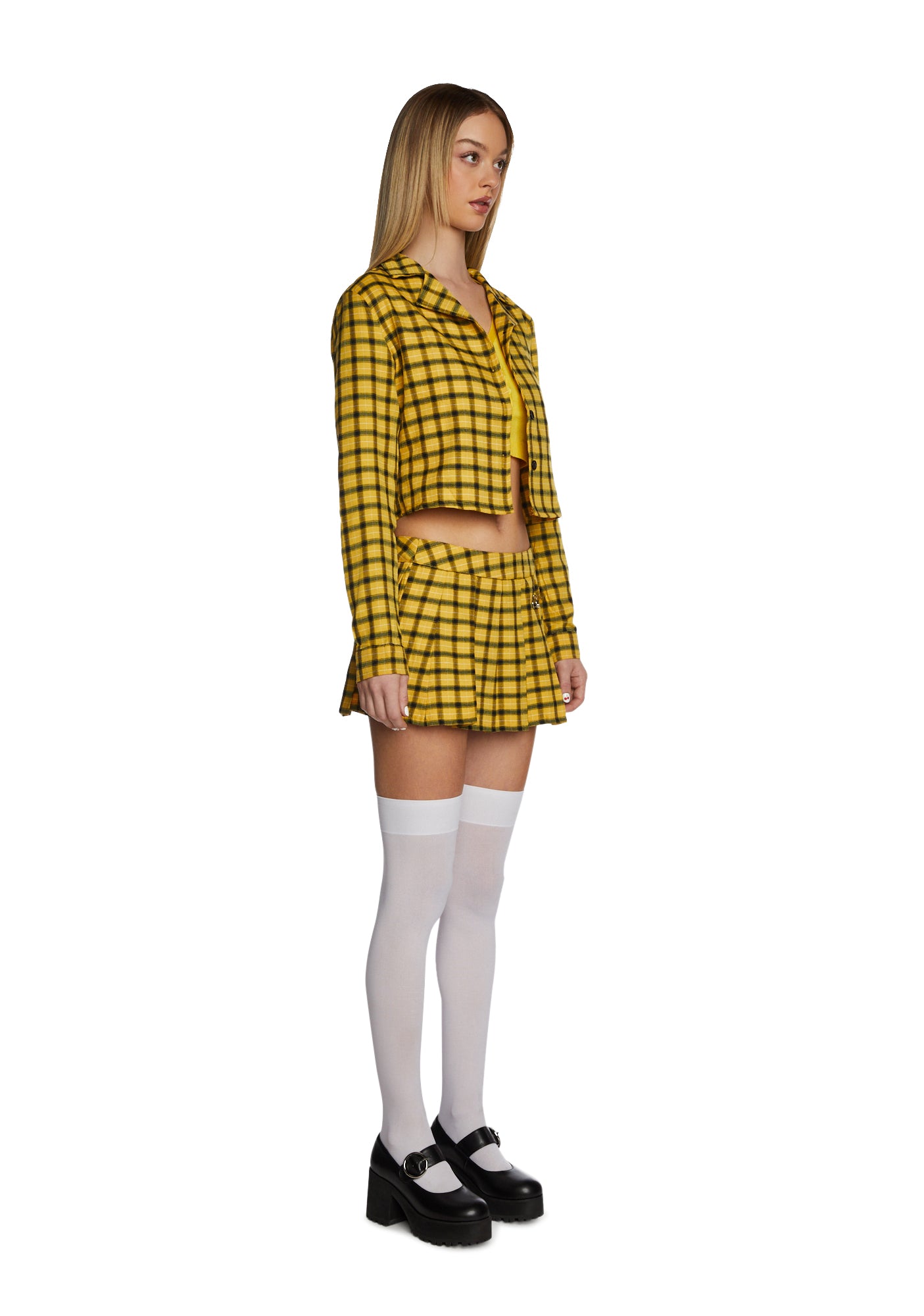 Clueless Cher Whatever Plaid Mini Skirt Sexy Womens Halloween Costume Set Yellow Dolls Kill