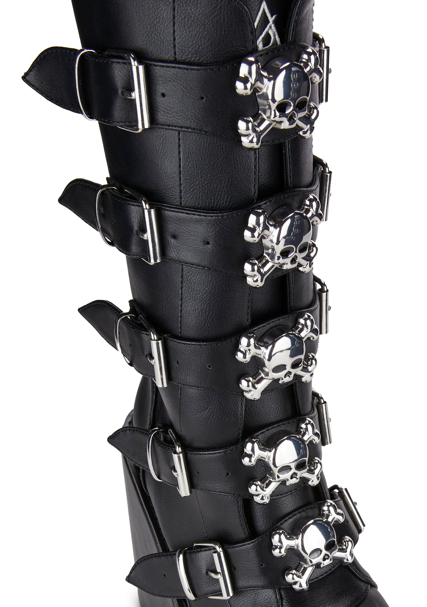 YRU Skull Buckle Wedge Platform Boots Black – Dolls Kill