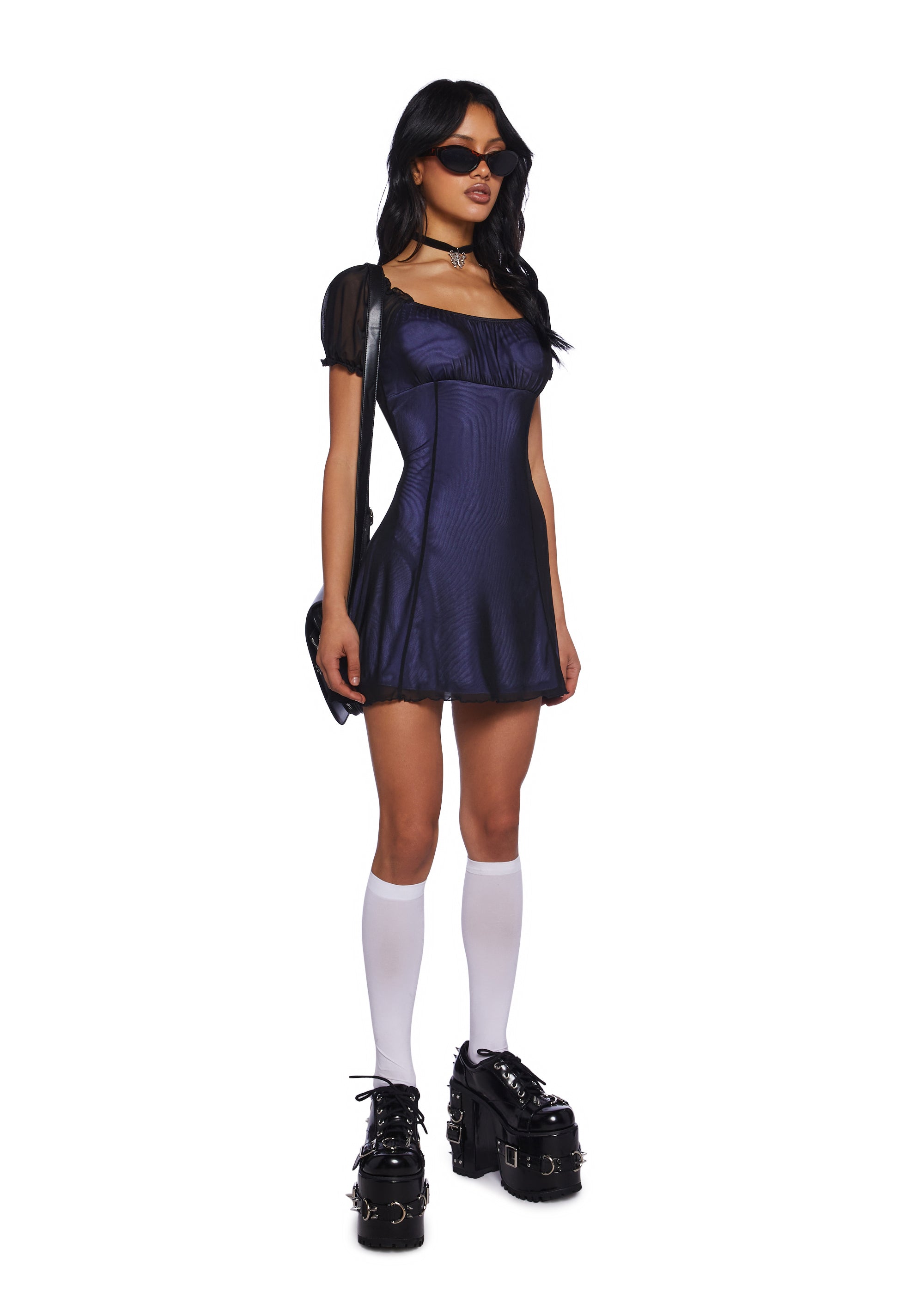 Current Mood Mesh Overlay Babydoll Dress - Light Purple Dolls Kill Current Mood Mesh Overlay Babydoll Dress - Light Purple Dolls Kill