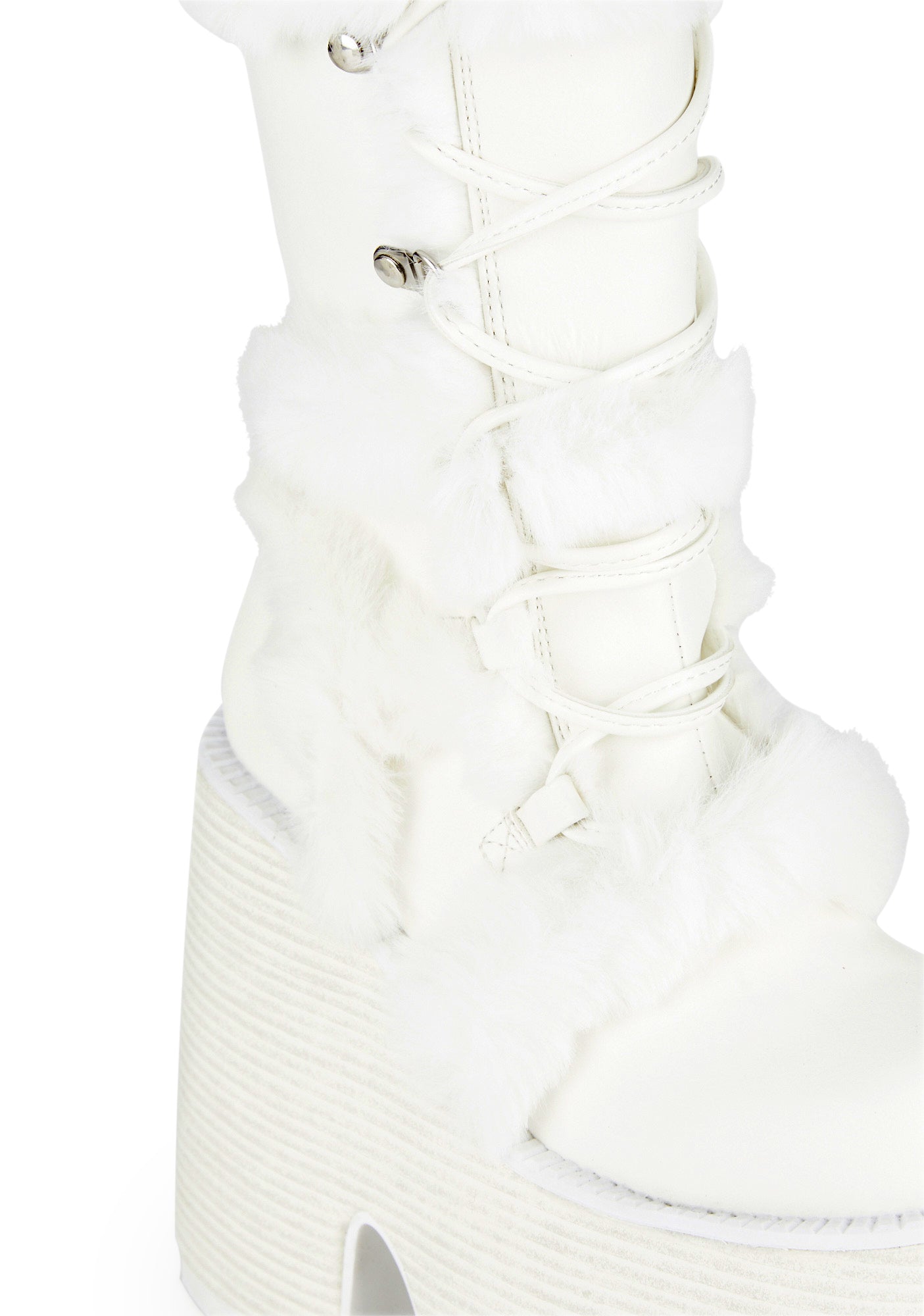 Demonia x Dolls Kill Eskimo305 Faux Fur Knee High Platform Boots White