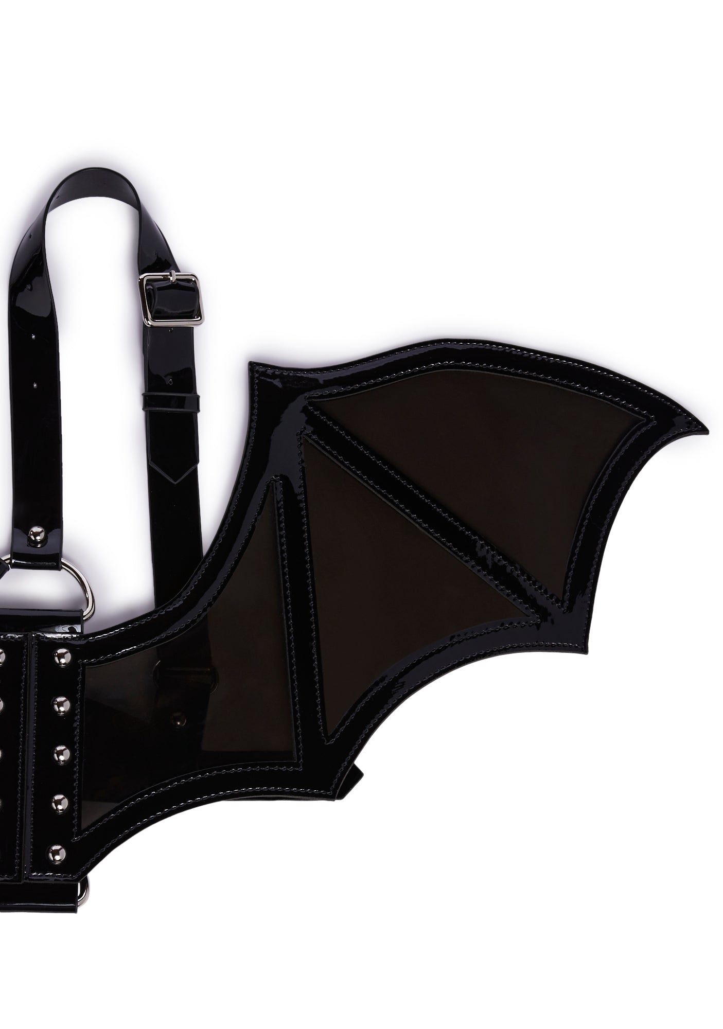 Sexy Womans Halloween Costume Clear Vinyl Bat Wing Harness - Black