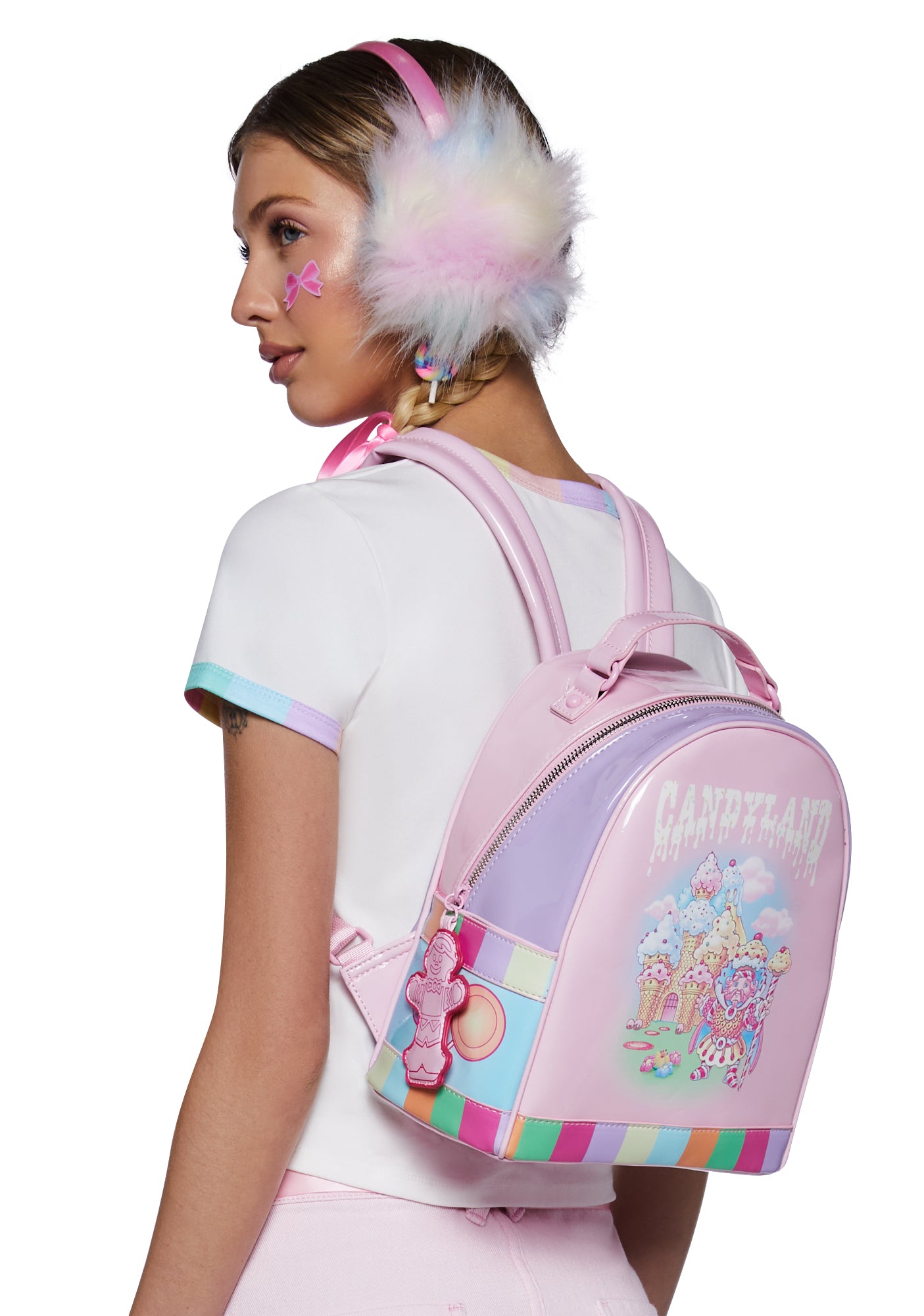 Dolls Kill x Candyland Patent Color Blocked Backpack Pink