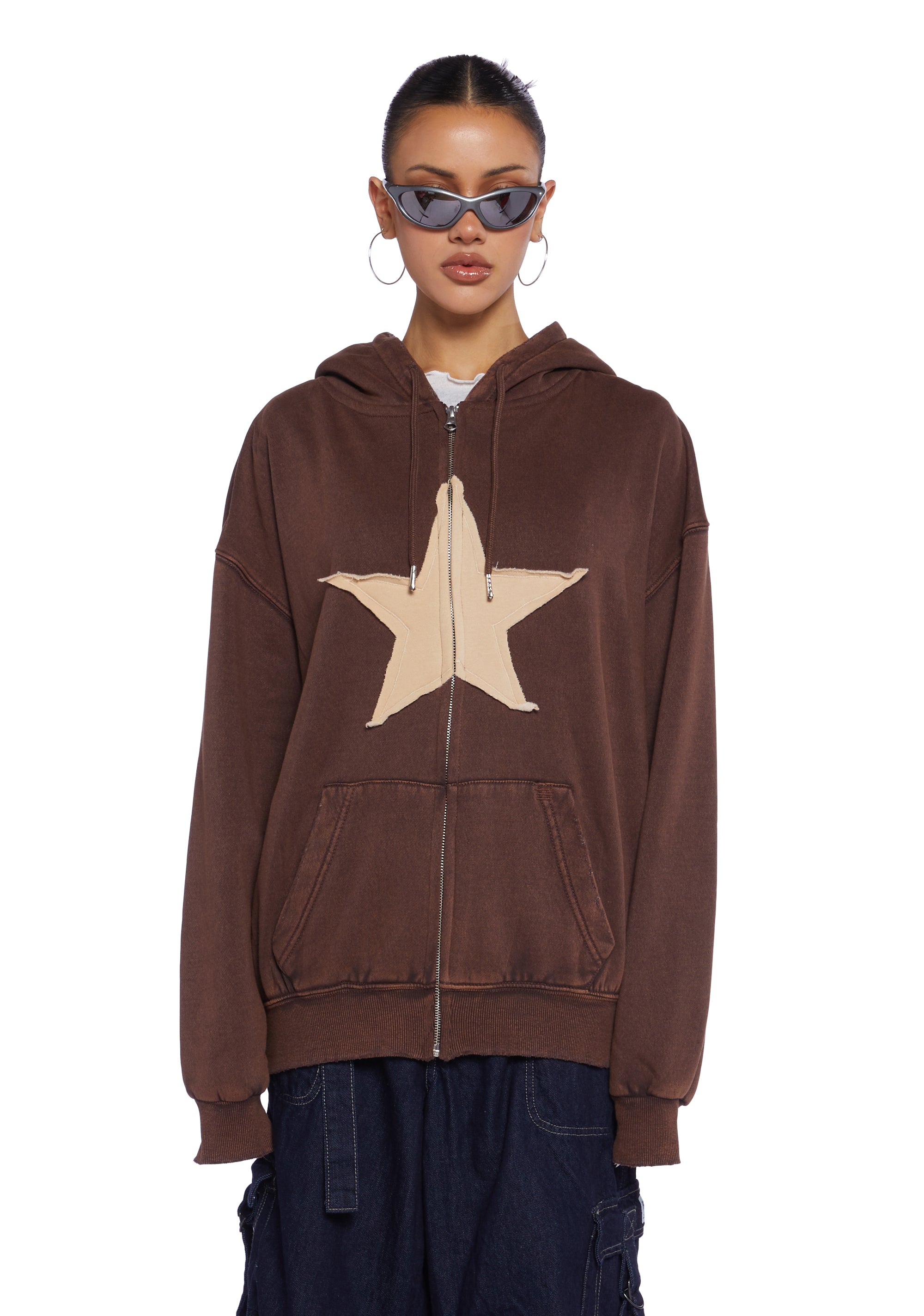 BDG Star Zip-Up Hoodie - Brown – Dolls Kill