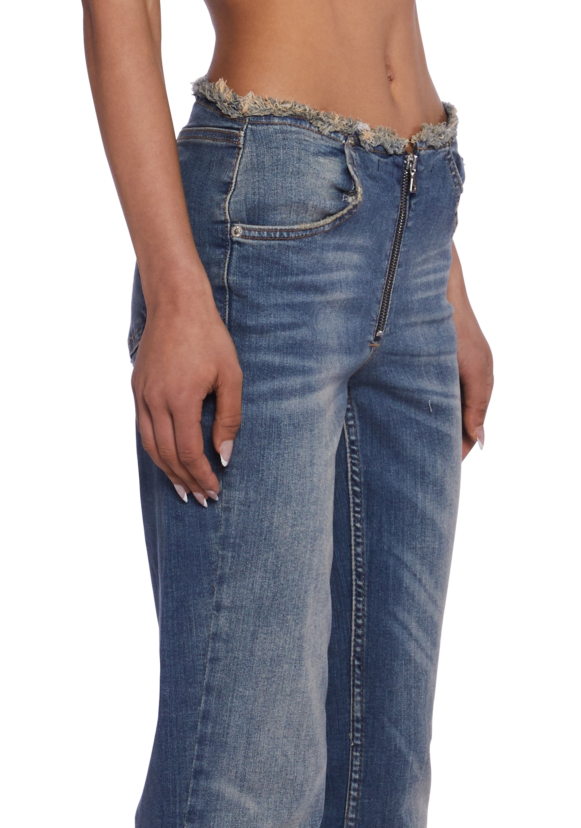 BDG Raw Waist Flared Jeans 90s Y2K Blue Dolls Kill