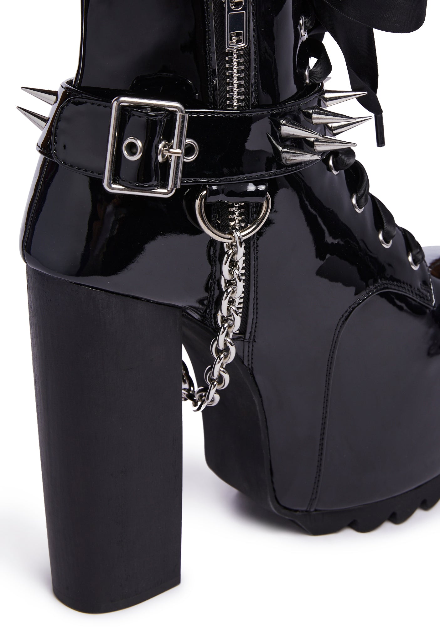 Widow Patent Faux Leather Platform Boots With Spiked Straps Black Dolls Kill