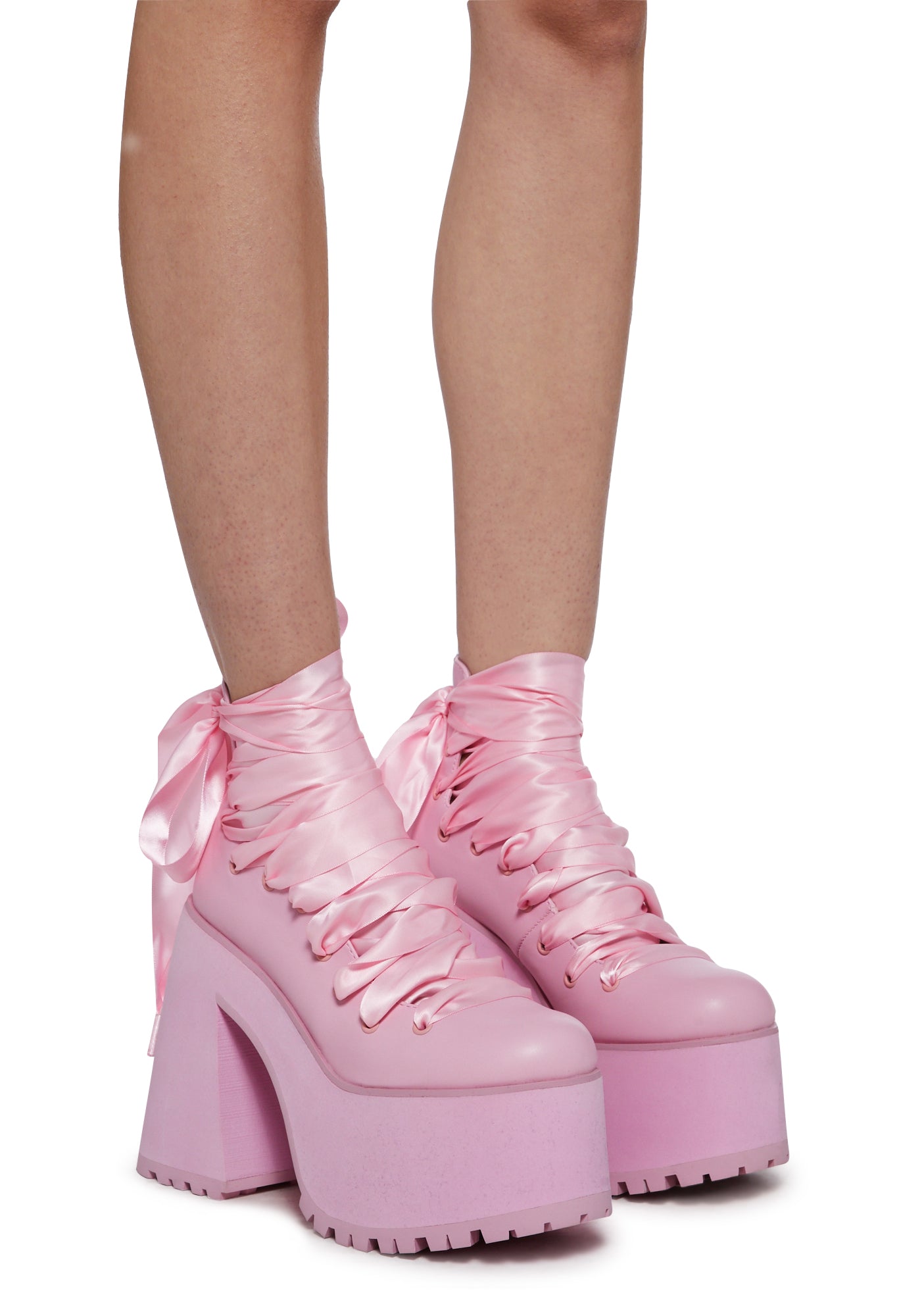 Sugar Thrillz Ballet Lace Up Platform Booties - Pink – Dolls Kill