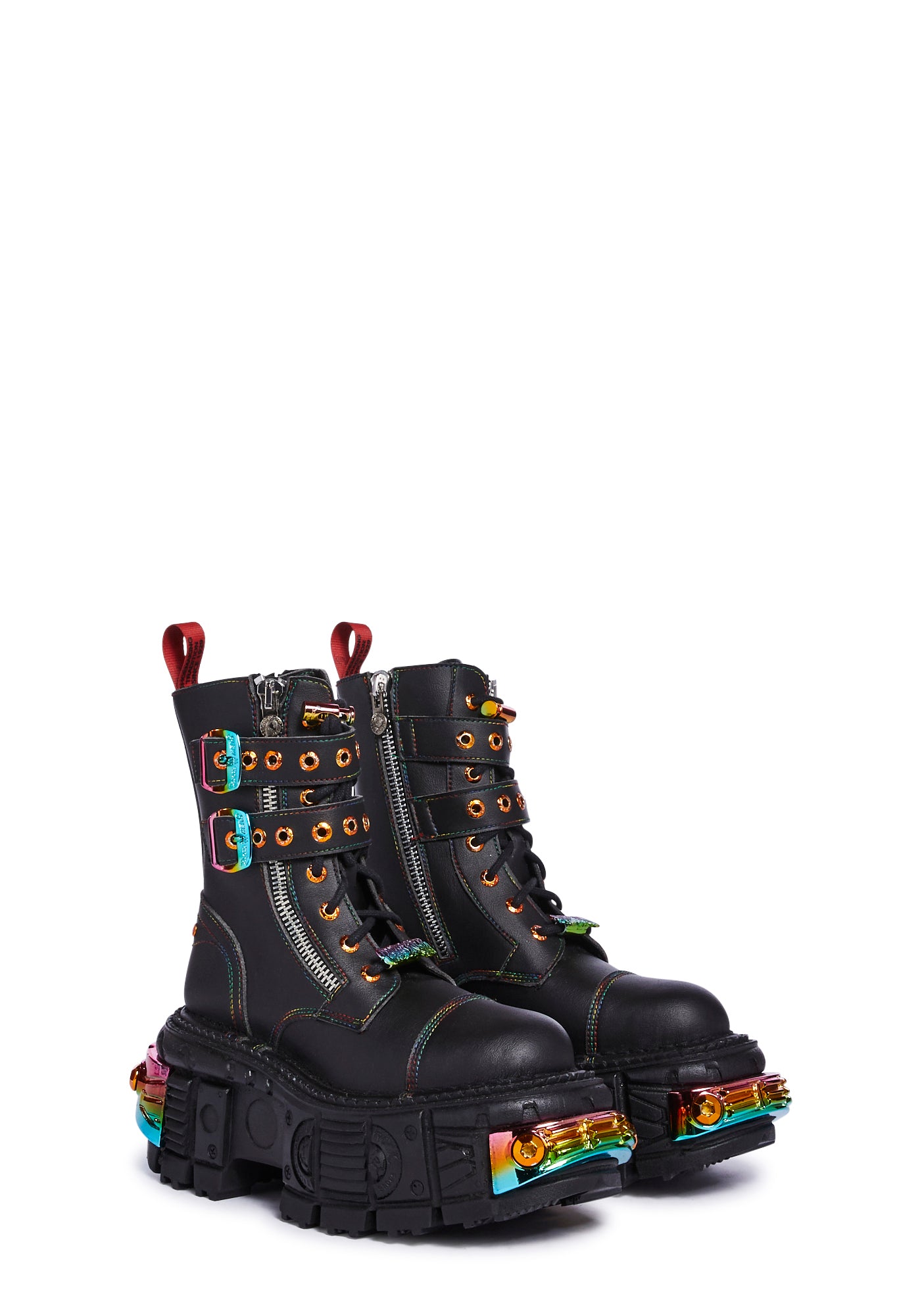 New Rock Chromatic Rainbow Combat Boots - Black – Dolls Kill