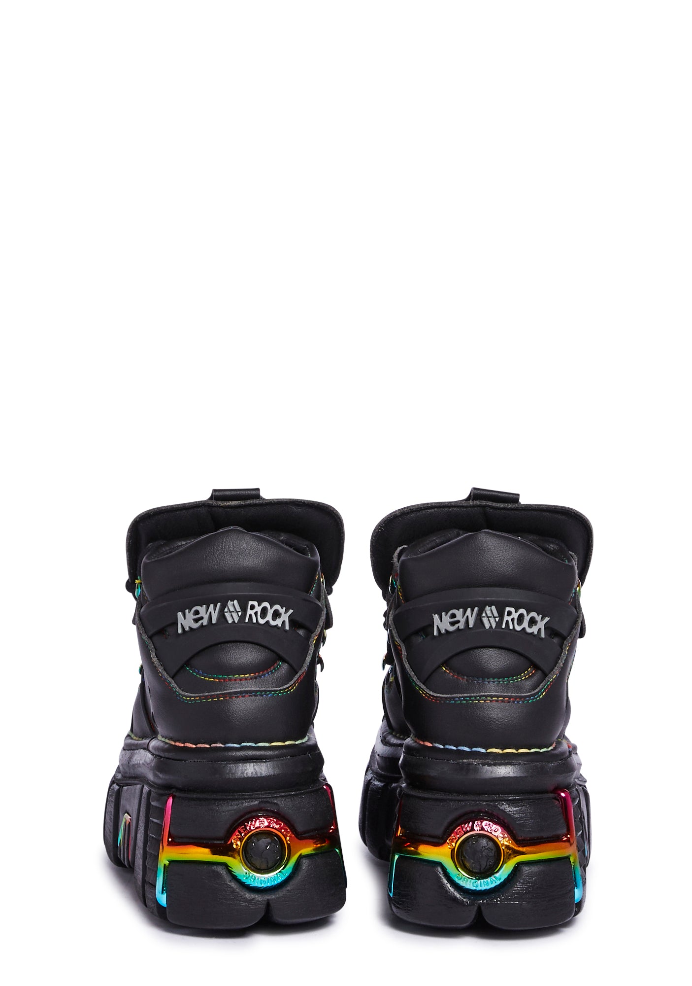 New Rock Chromatic Lace Up Zippered Combat Boots - Black