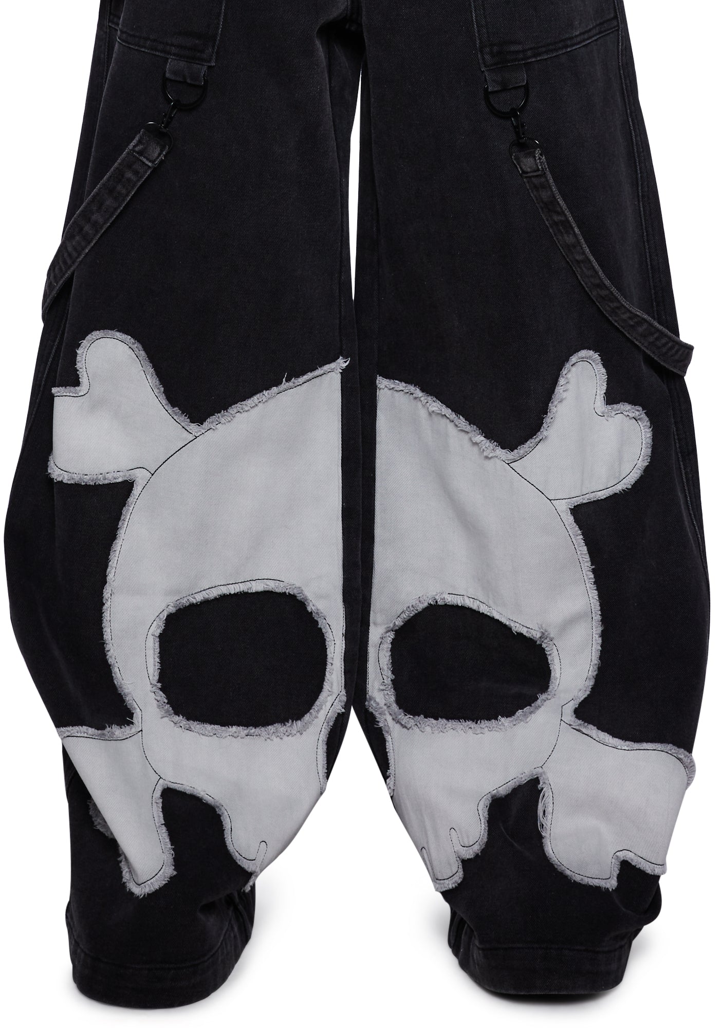 Trickz N' Treatz Wide Leg Skull Applique Jeans - Black – Dolls Kill