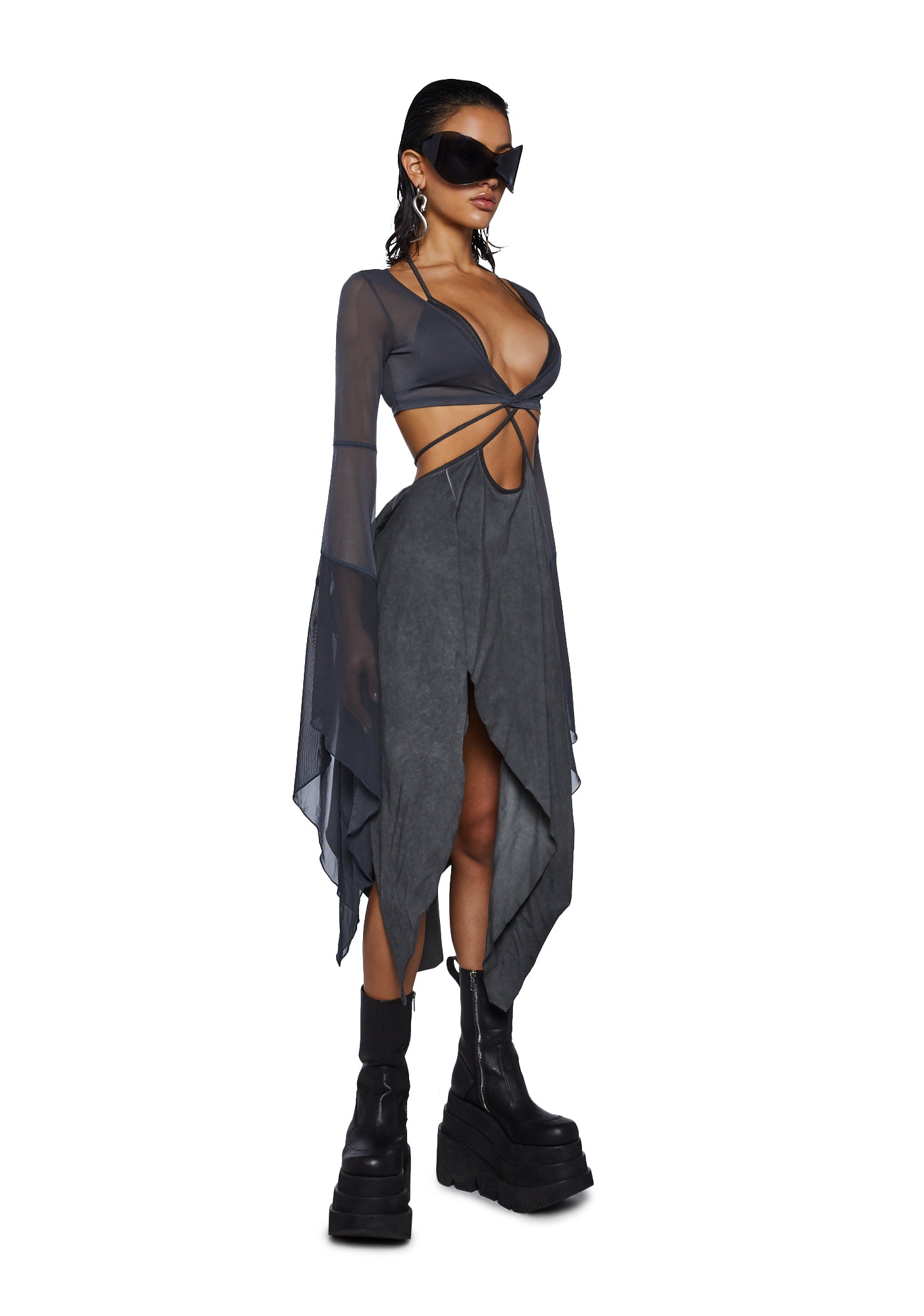 echo asymmetrical mesh wrap dress Amazon.com: Dolls Kill Echo Asymmetrical Mesh Wrap Dress by Darker WAVS, Green, XX-Small : Clothing, Shoes & Jewelry