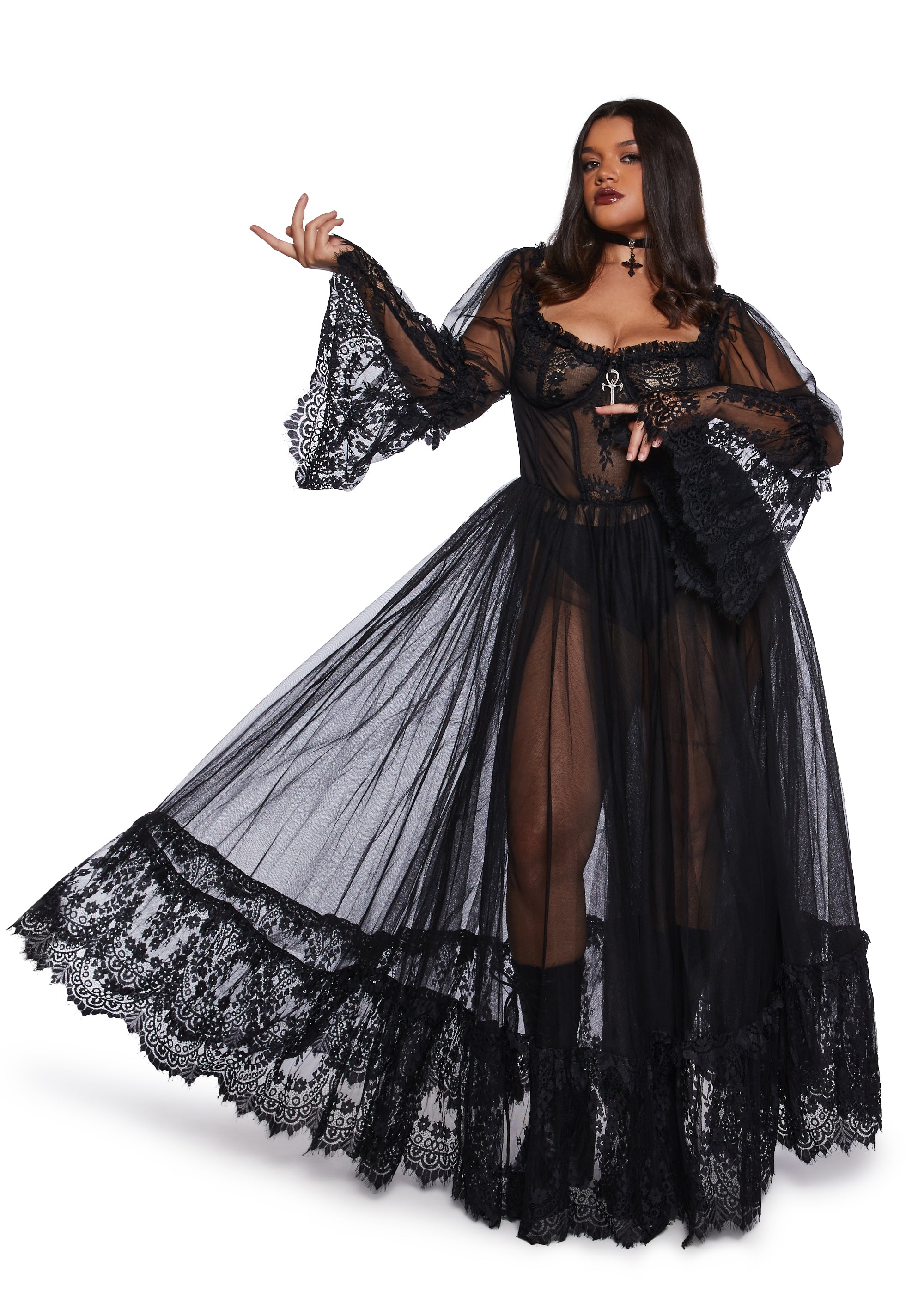 princess polly baby blue dress Black Lace Gothic Dress - Kawaii Fashion Shop main image 0