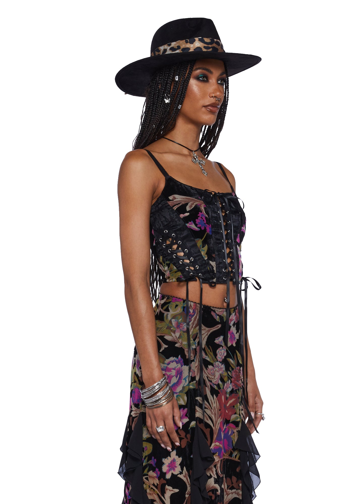 Current Mood Velvet Lace Corset Top - Multi – Dolls Kill