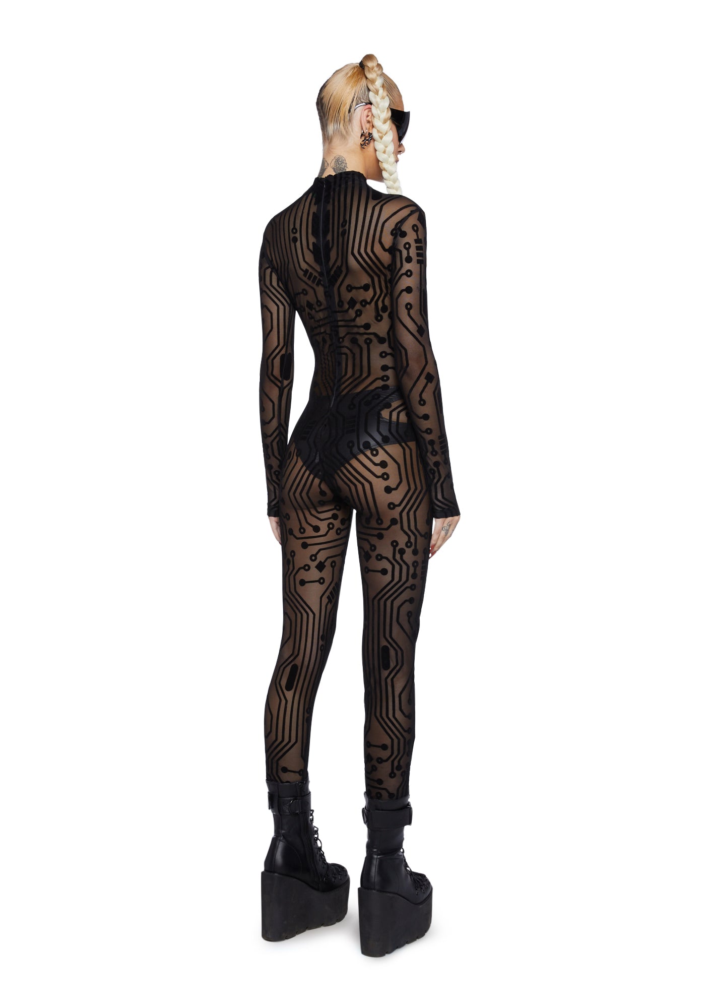 dolls kill ボディスーツ アシッド レースアップ body suit Widow Mesh Rose Bodysuit - Black – Dolls Kill