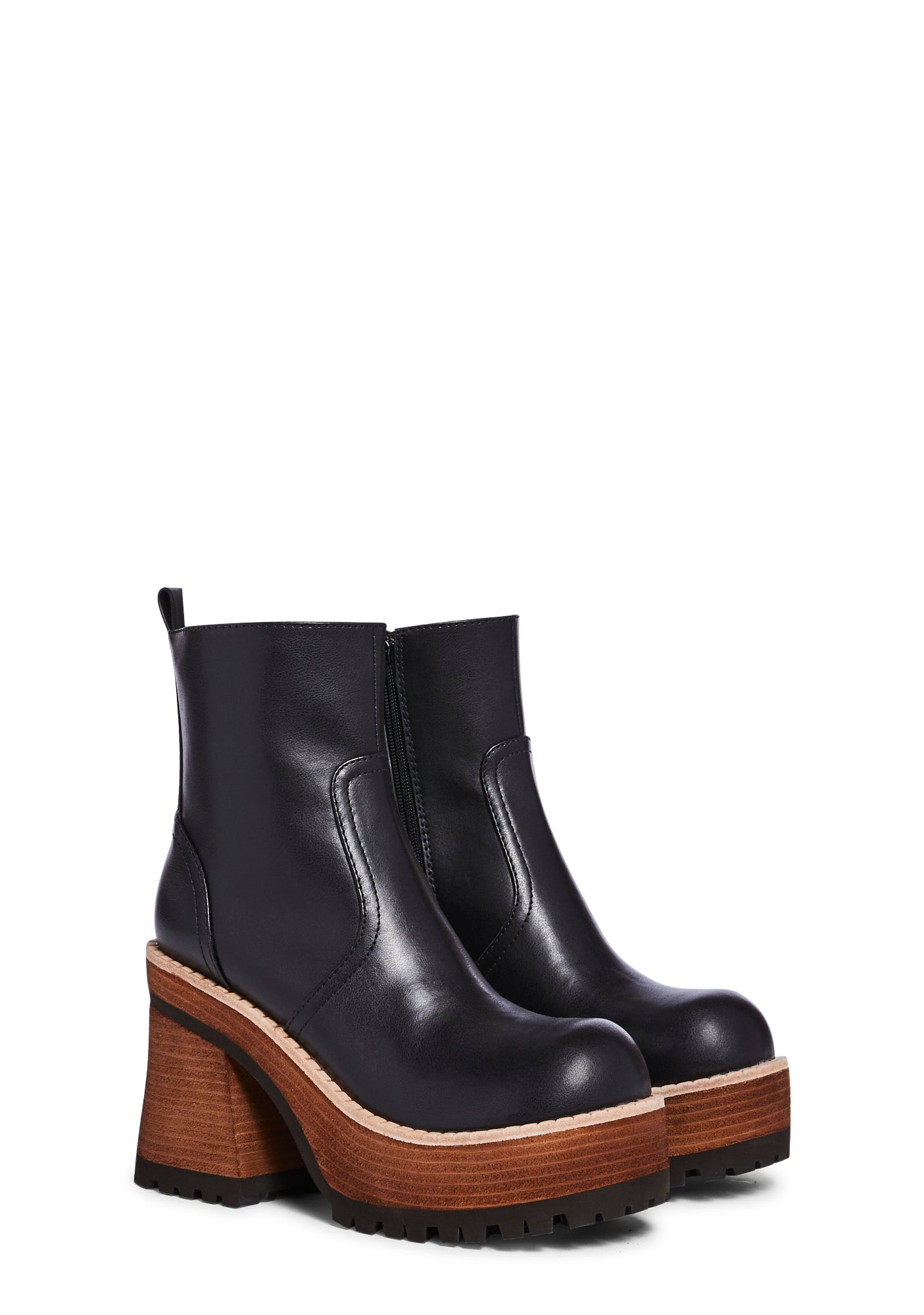 Dollskill DarkerWavsストラップ コンバット ブーツ ブラック Darker Wavs Washed Charcoal Platform Velcro Zip Boots - Gray