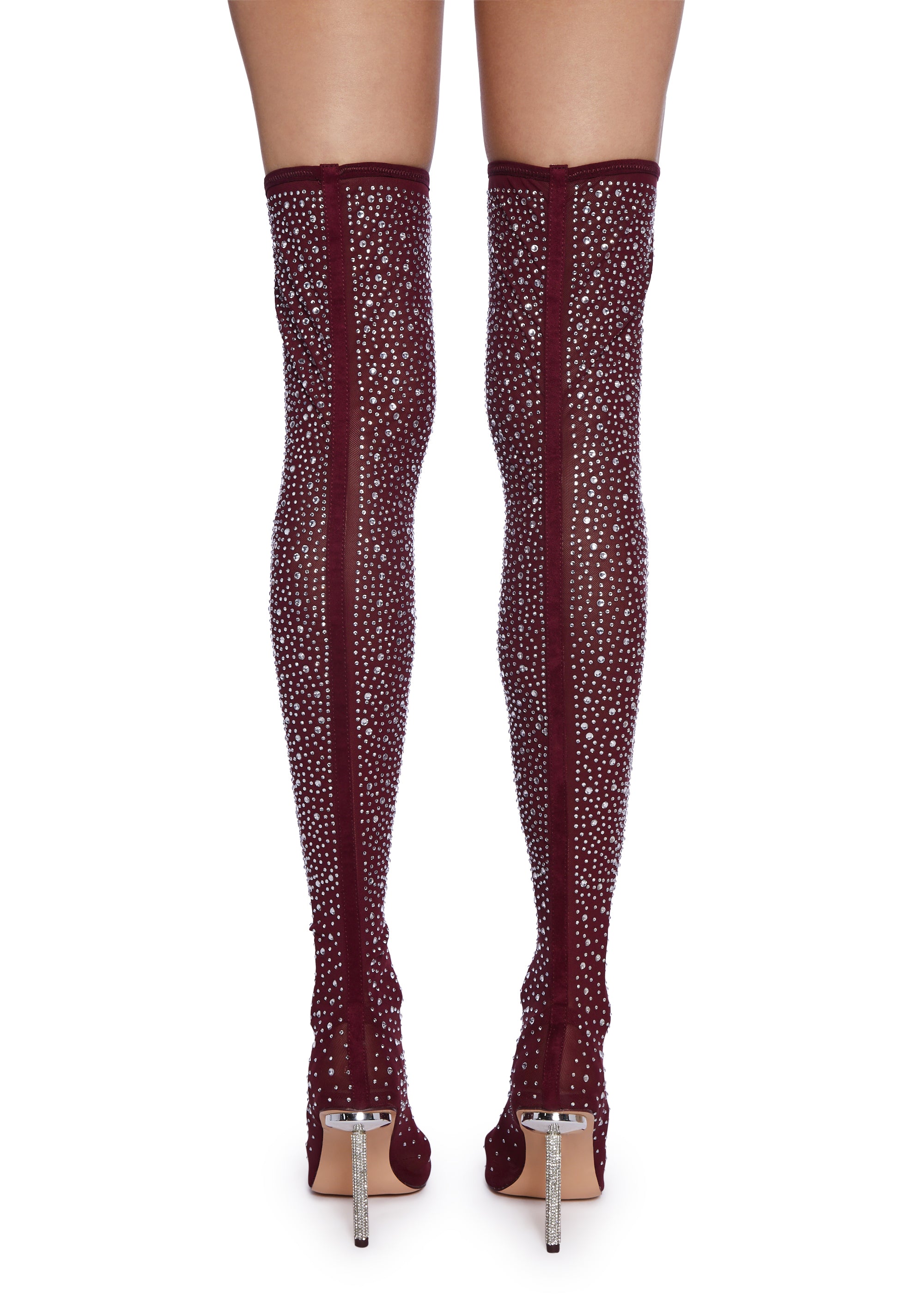 Public Desire Diamante Thigh High Sock Boots Stiletto Heels Red Dolls Kill