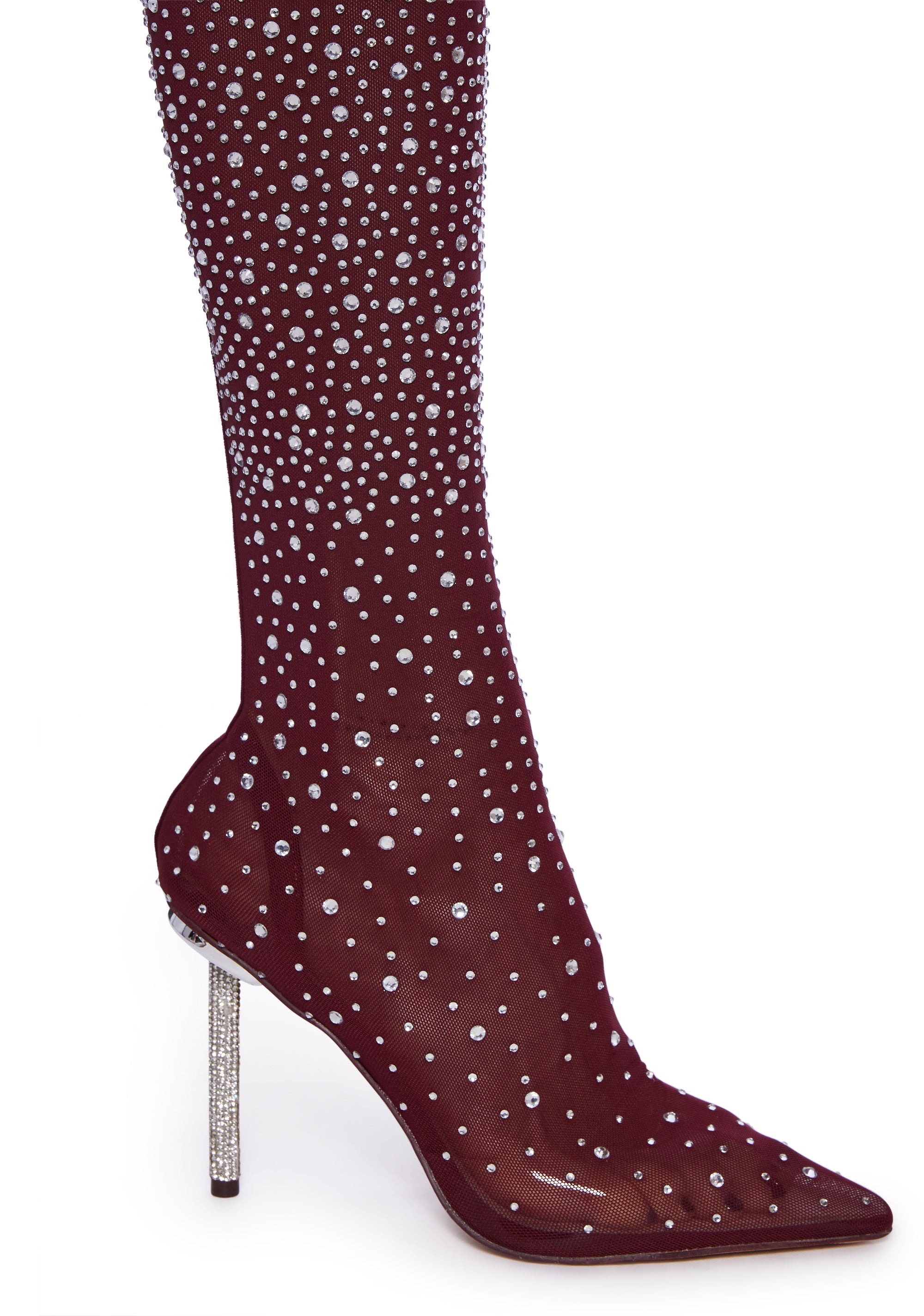Public Desire Diamante Thigh High Sock Boots Stiletto Heels Red Dolls Kill
