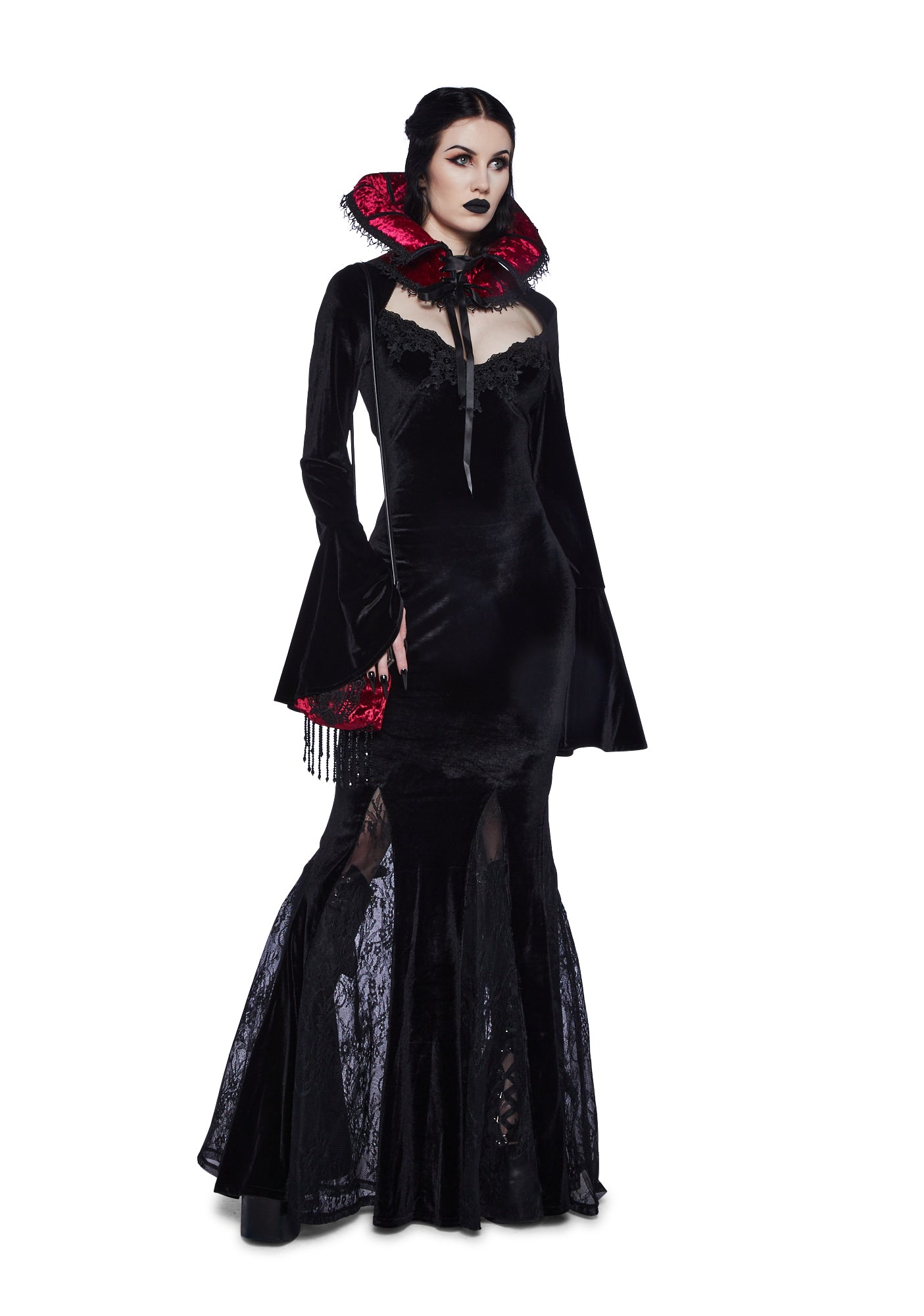 Widow Velour Lace Trim Maxi Dress - Black – Dolls Kill