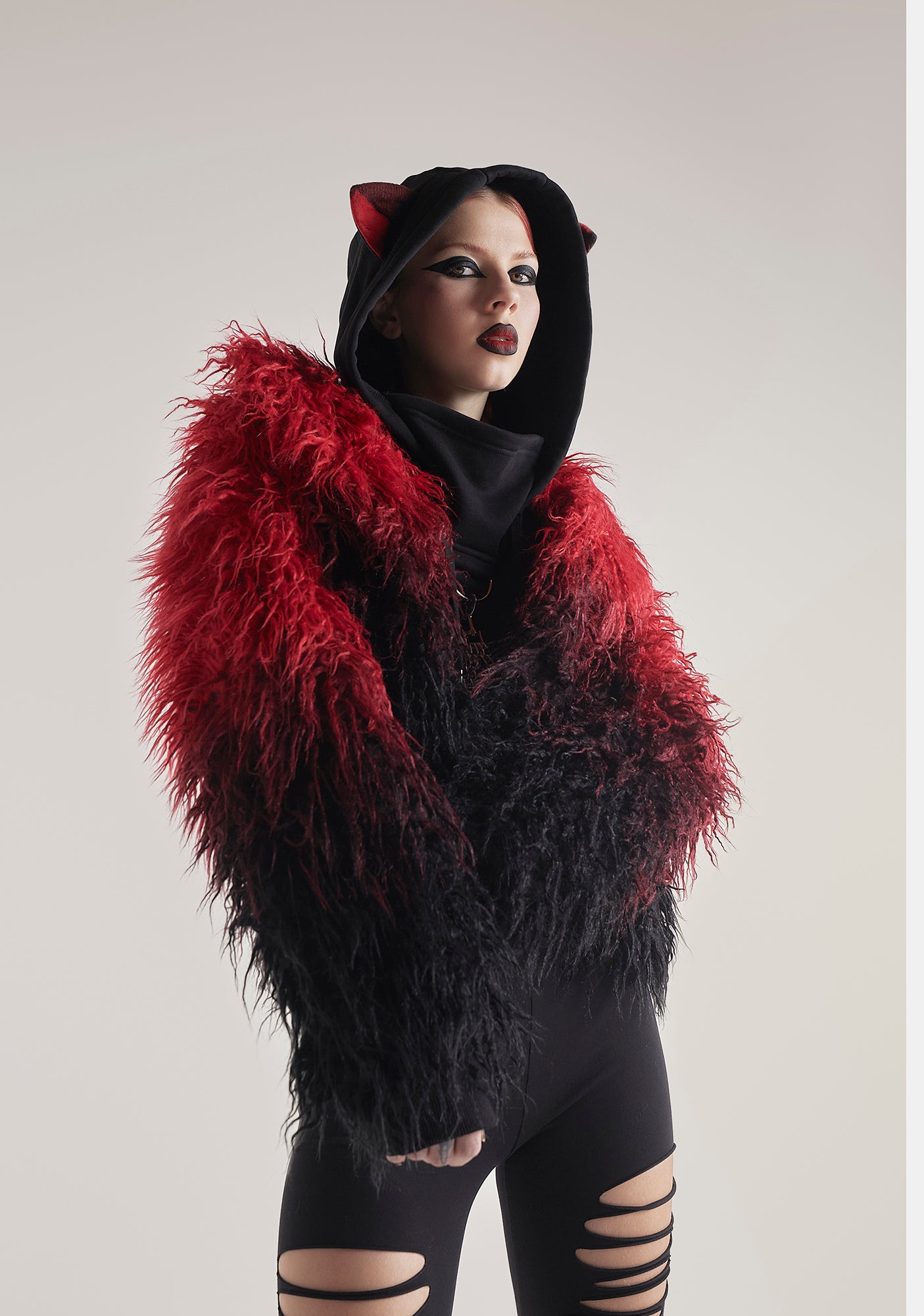 Widow Furry Satin Lined Dip Dye Jacket- Multi – Dolls Kill