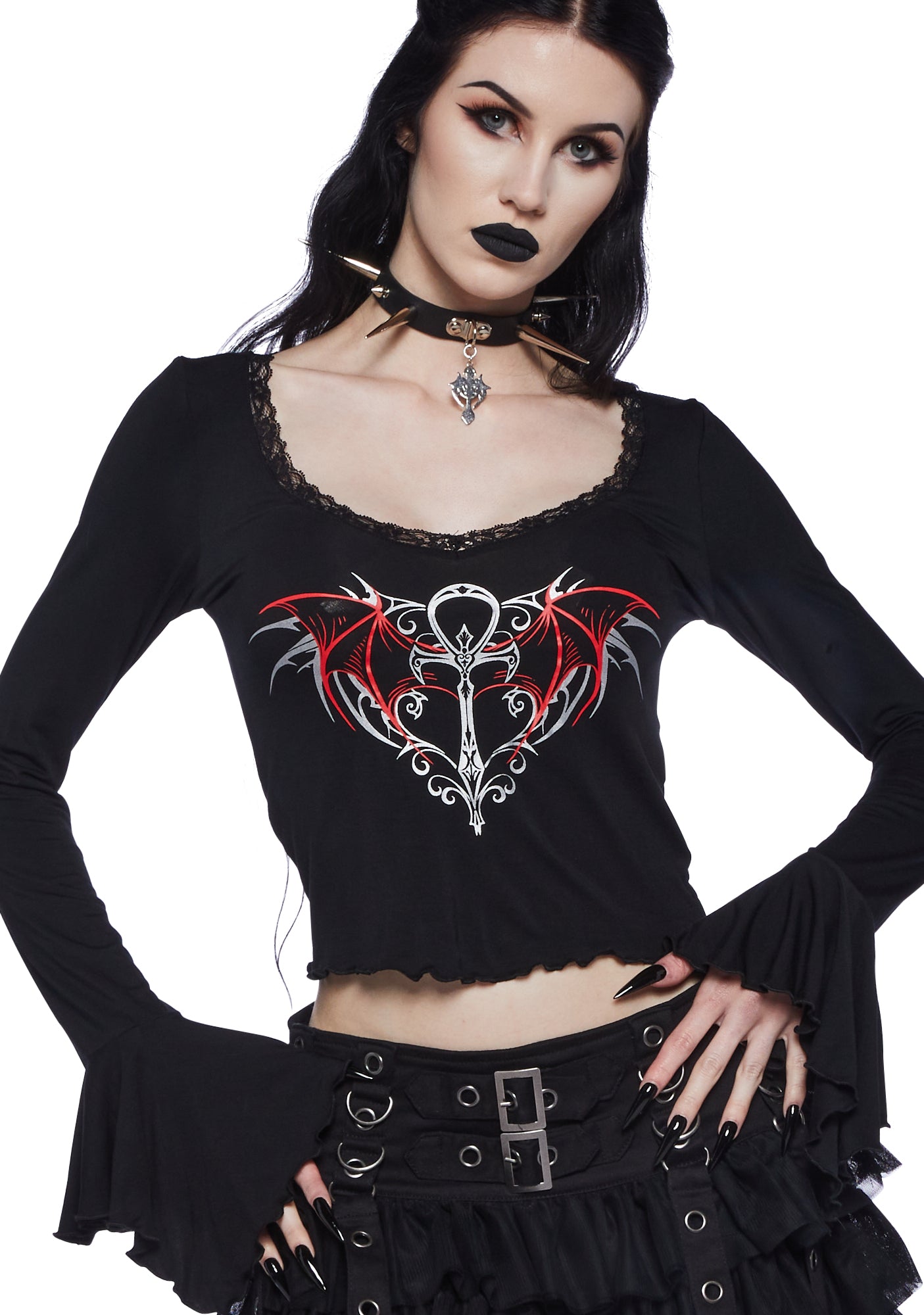Widow Ankh Symbol Vampire Long Sleeve Tee - Black – Dolls Kill