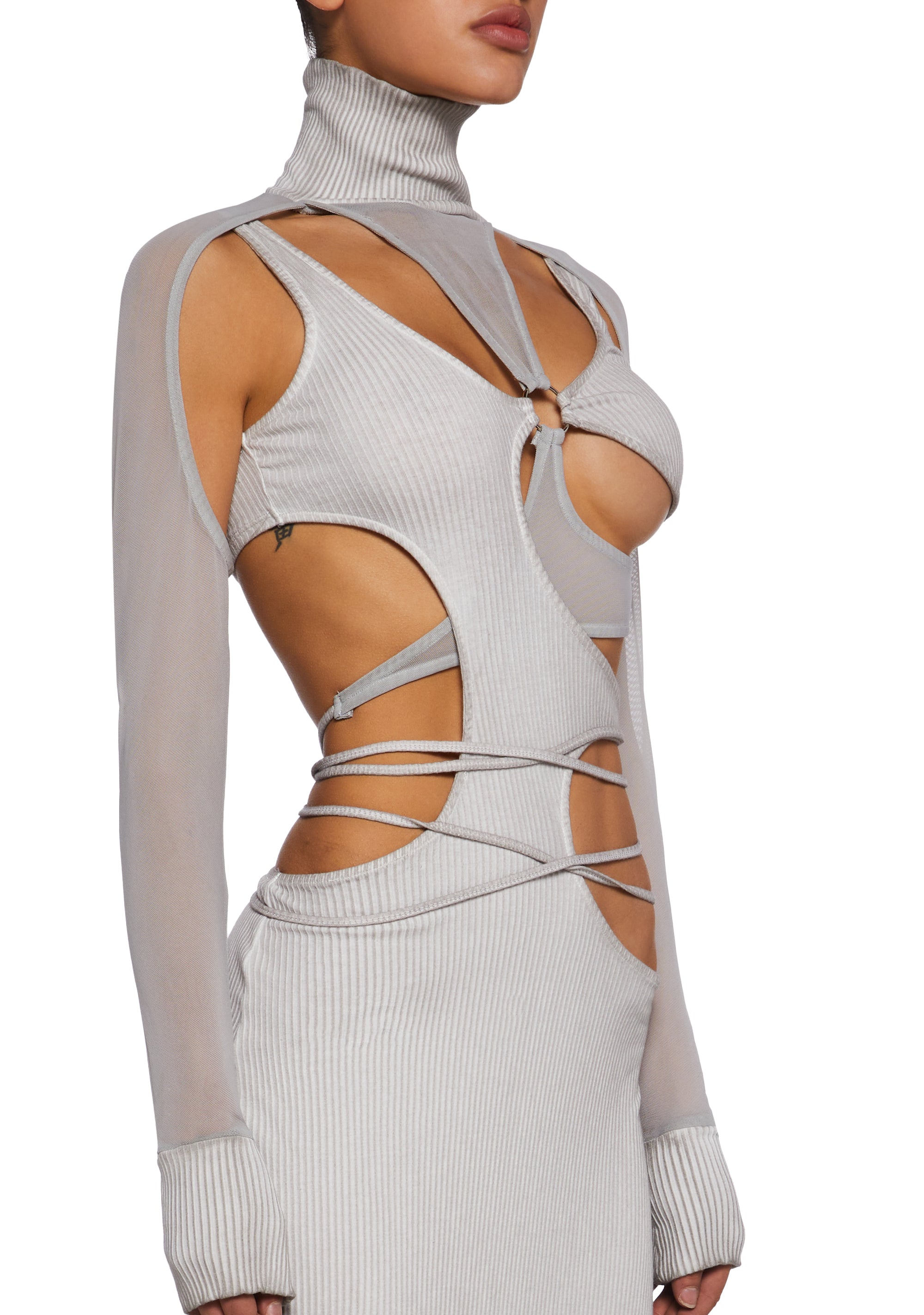 Fader Mesh Ribbed Maxi Dress - Ecru