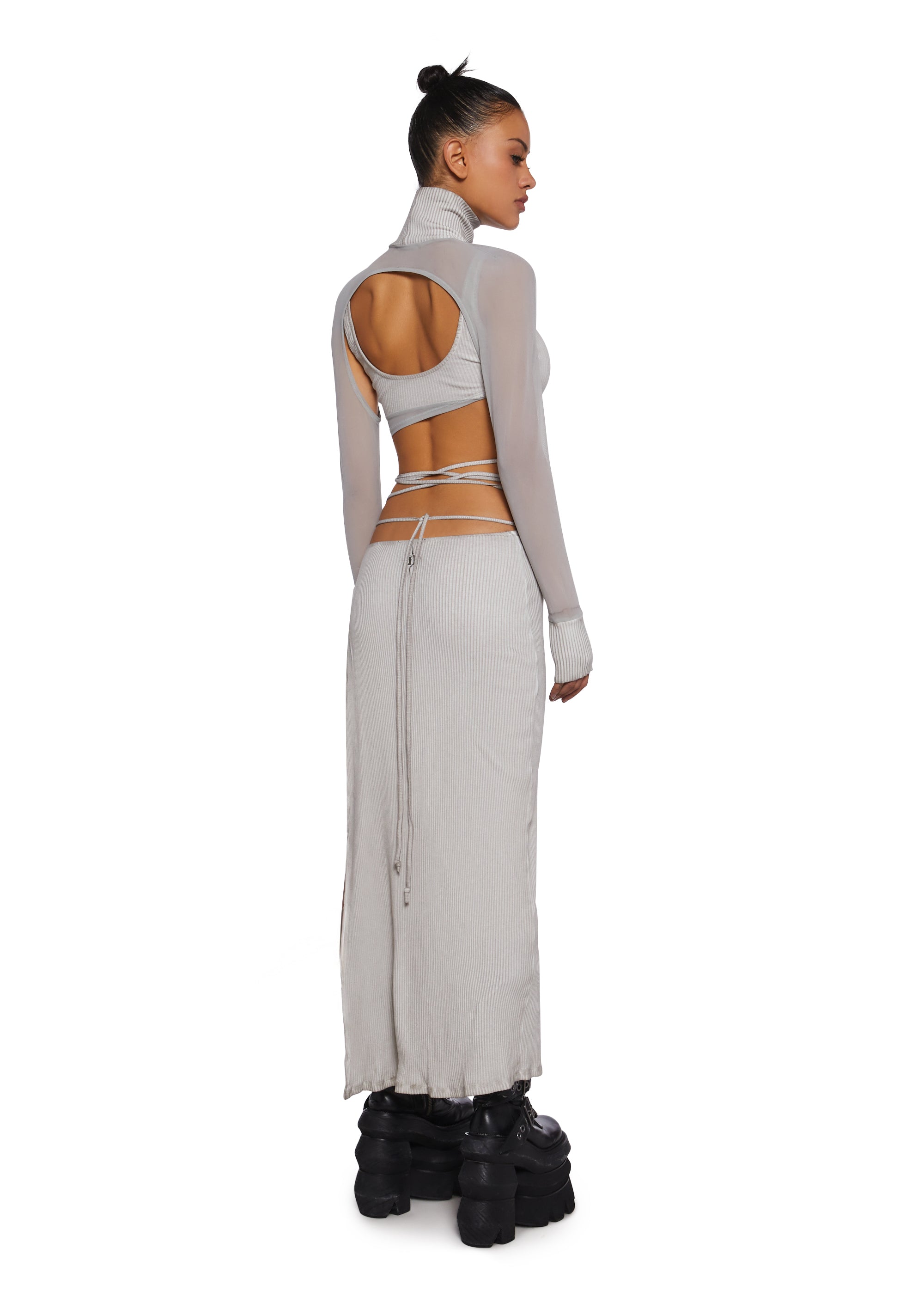 Fader Mesh Ribbed Maxi Dress - Ecru Fader Mesh Ribbed Maxi Dress - Ecru