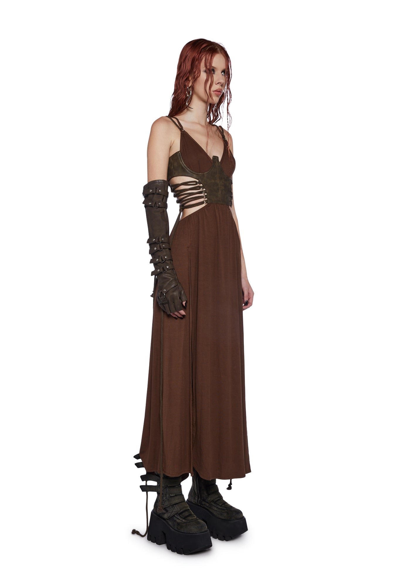 Darker Wavs Vegan Leather Underbust Corset Dress With Side Slits
