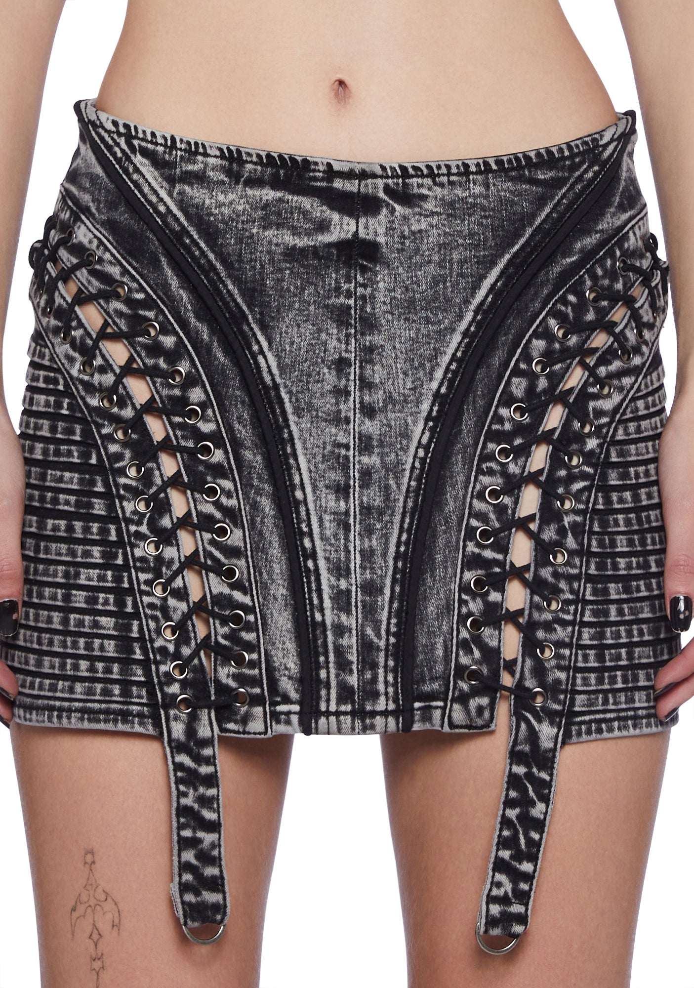 Darker Wavs Acid Wash Lace Up Mini Skirt Black – Dolls Kill