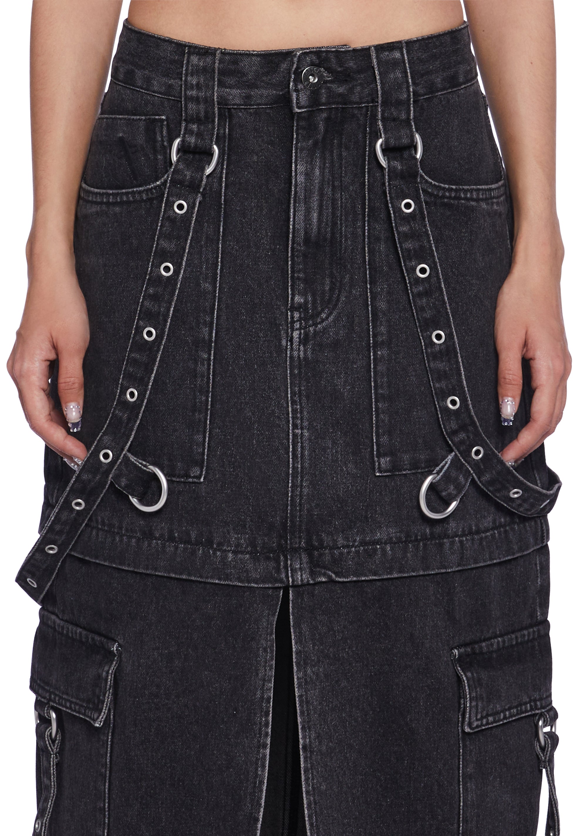 Leg Cutout Bondage Denim Skirt 黒M Voltage Control Filter(VOC)のLeg Cutout Bondage Denim Skirt