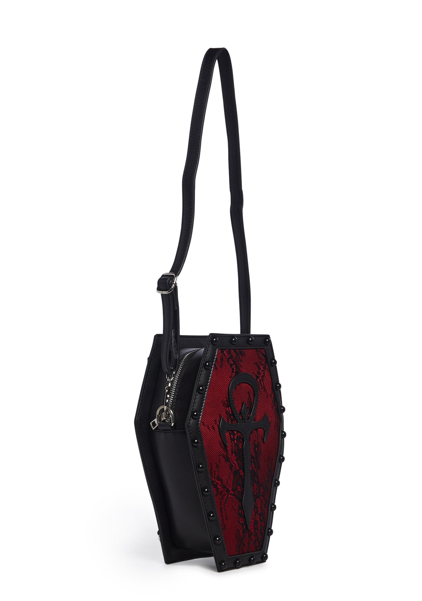 Widow Ankh Symbol Coffin Crossbody Bag Backpack - Black/Red