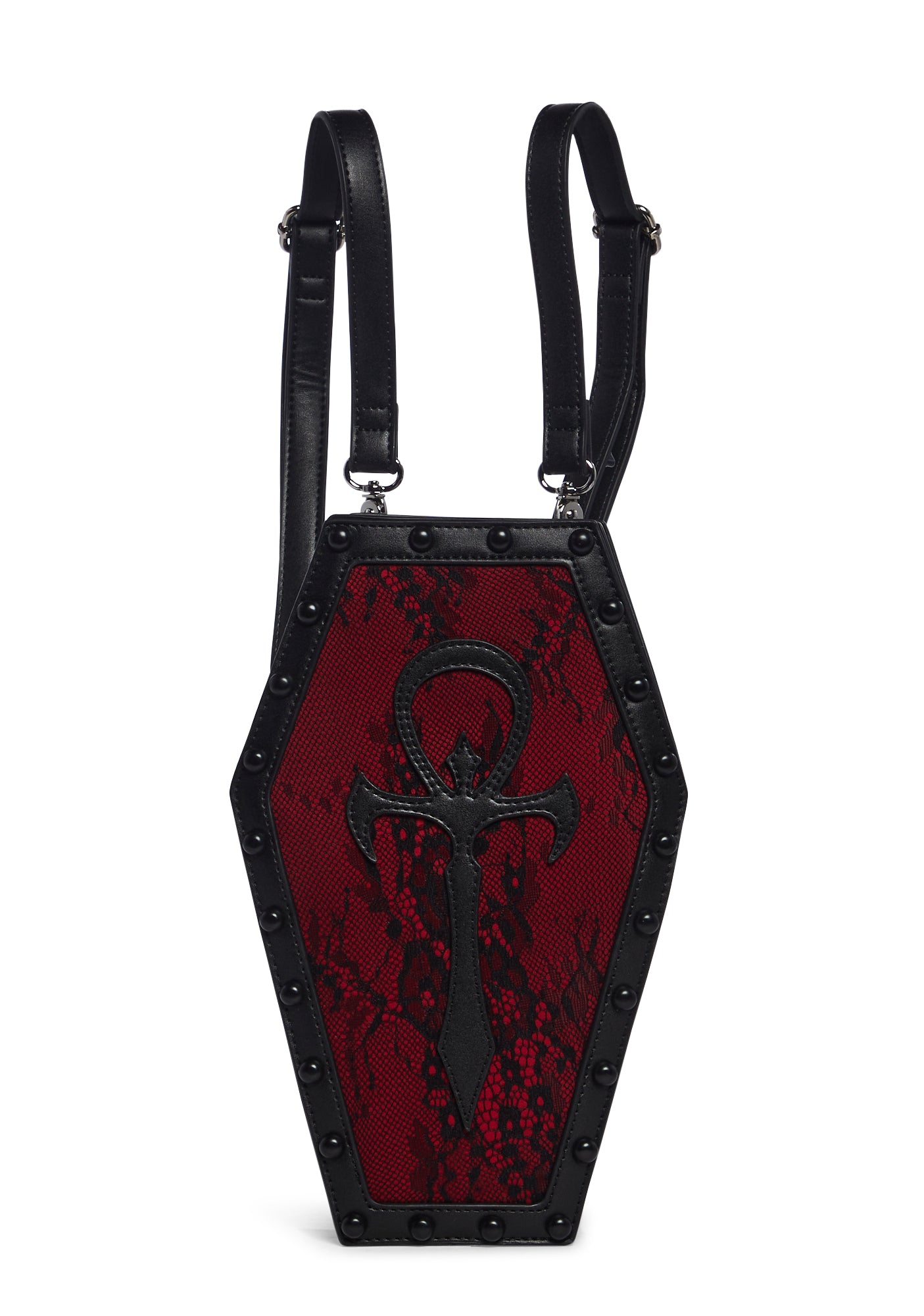Widow Ankh Symbol Coffin Crossbody Bag Backpack - Black/Red  display picture 3