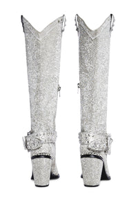 Sharp Sheriff Shine Knee High Boots -Silver
