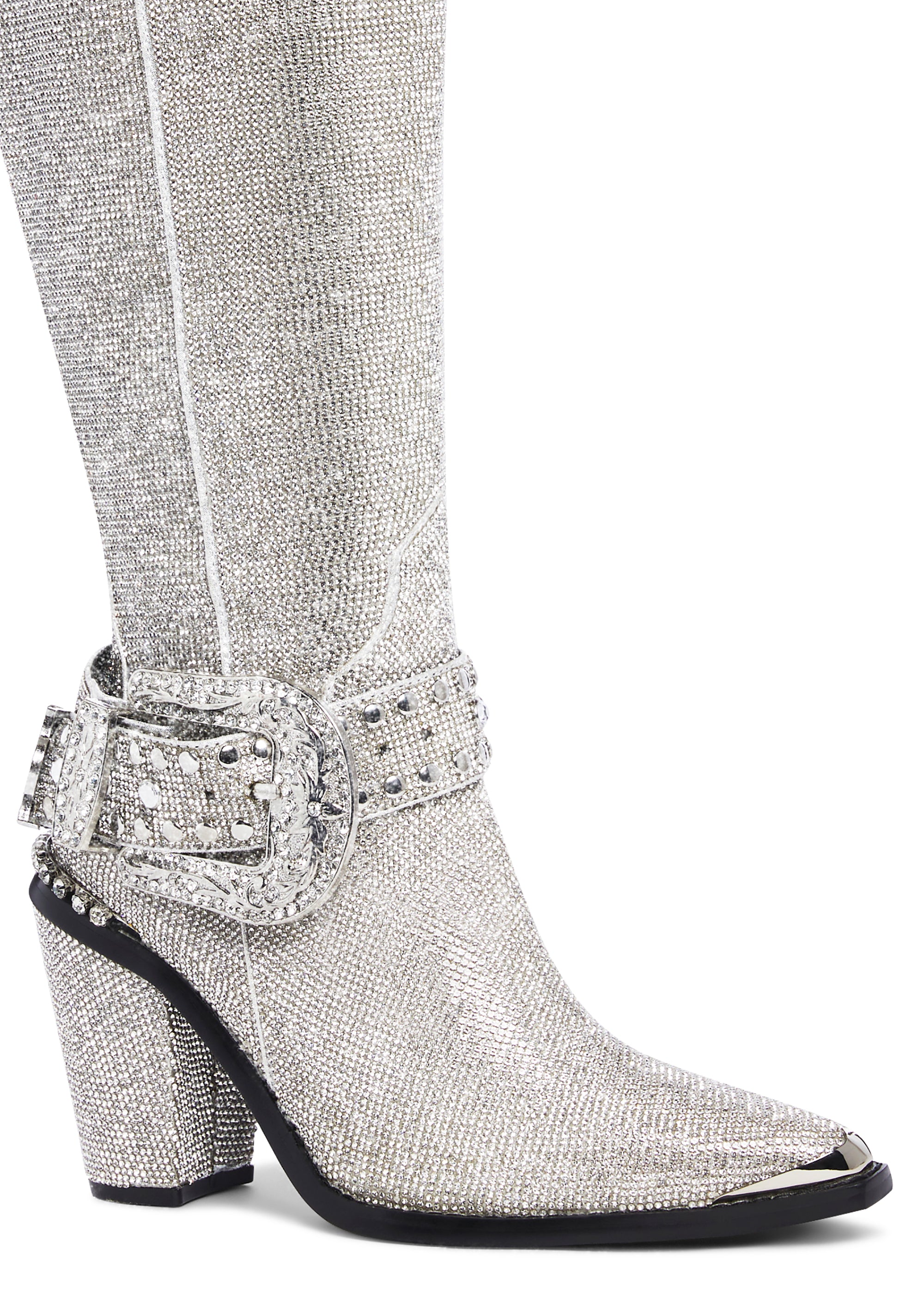 Sharp Sheriff Shine Knee High Boots Silver